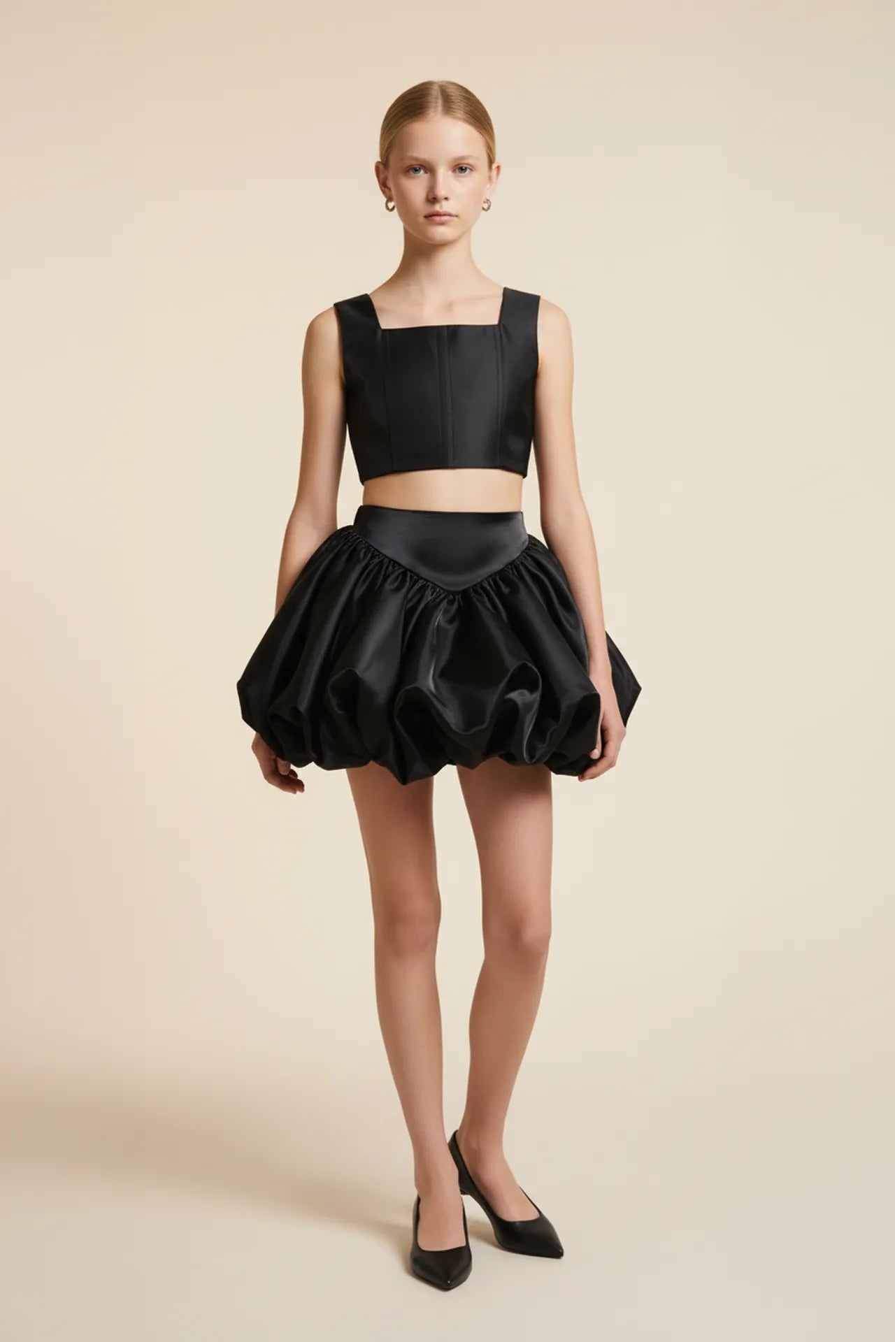 Bloom Kız Çocuk Crop ve Etek Takım - Siyah