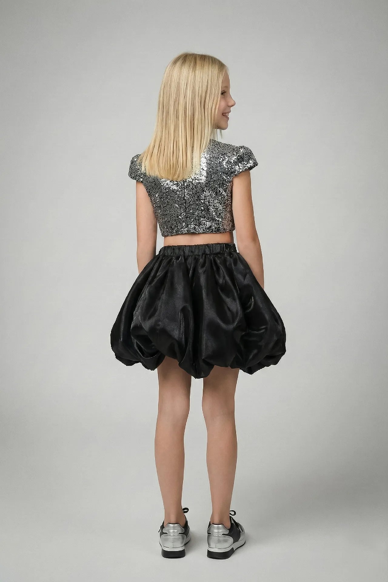 Silver Kız Çocuk Crop ve Etek Takım - Siyah / Gümüş