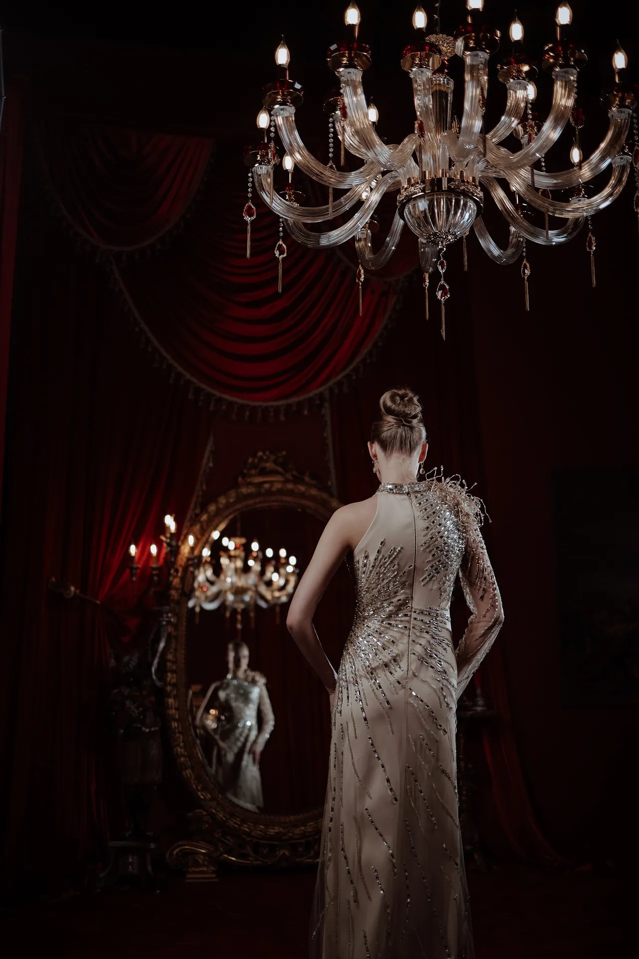 Celestial Glow Tek Omuz Kasnak İşi Abiye