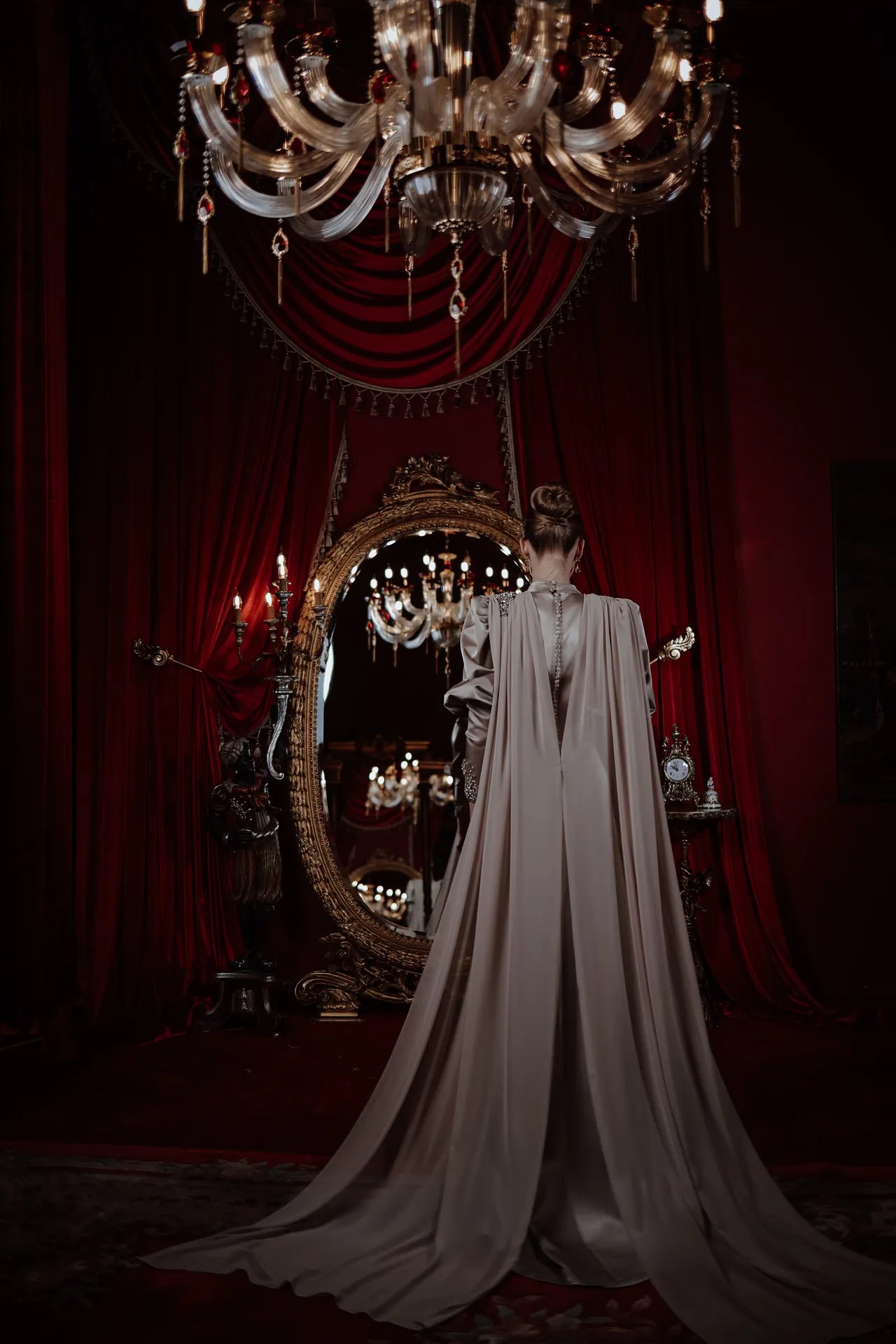 Moonlit Majesty Kasnak İşi Drapeli Tesettür Abiye | Kiralık