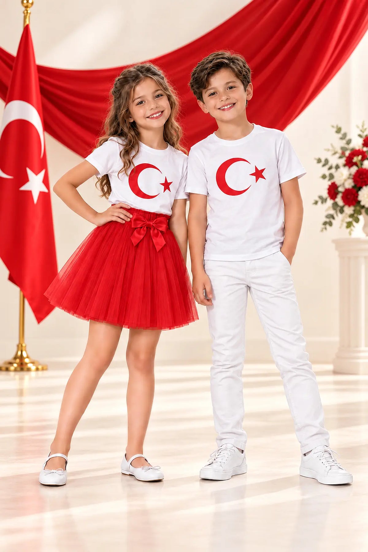 Çocuk Beyaz Ay Yıldız T-shirt