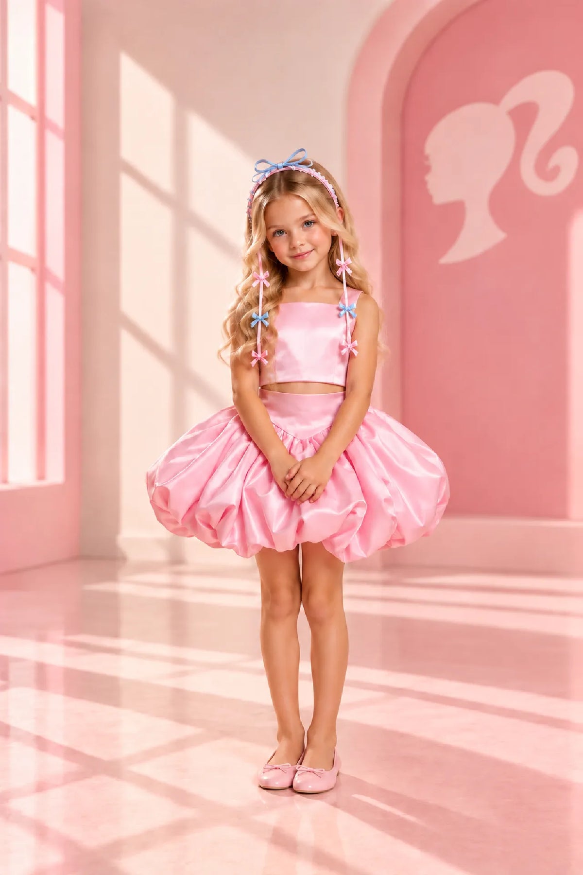 Barbie Bloom Kız Çocuk Crop ve Etek Takım - Pembe
