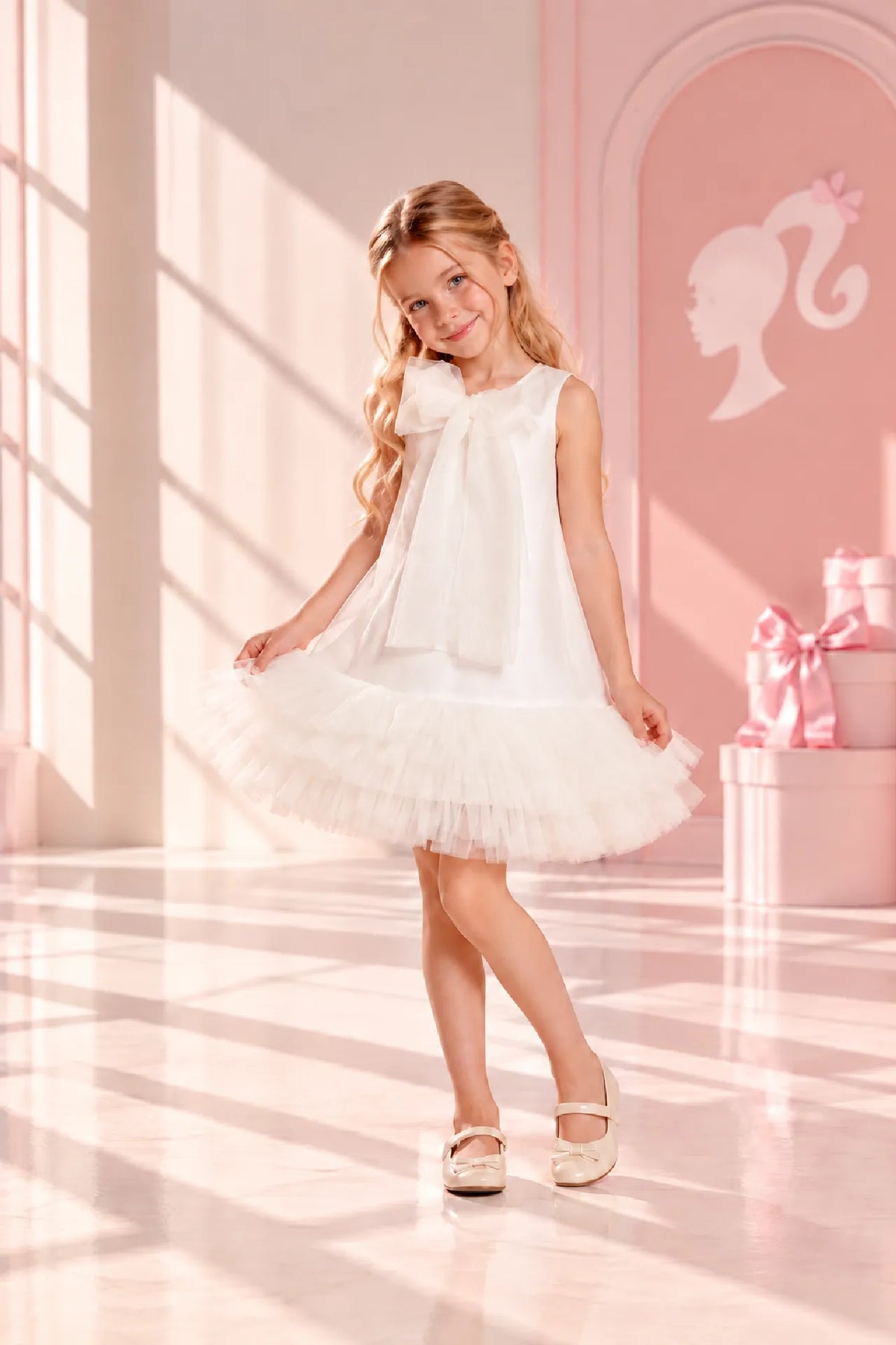 Barbie Candy Pop Kız Çocuk Abiye Elbise - Beyaz