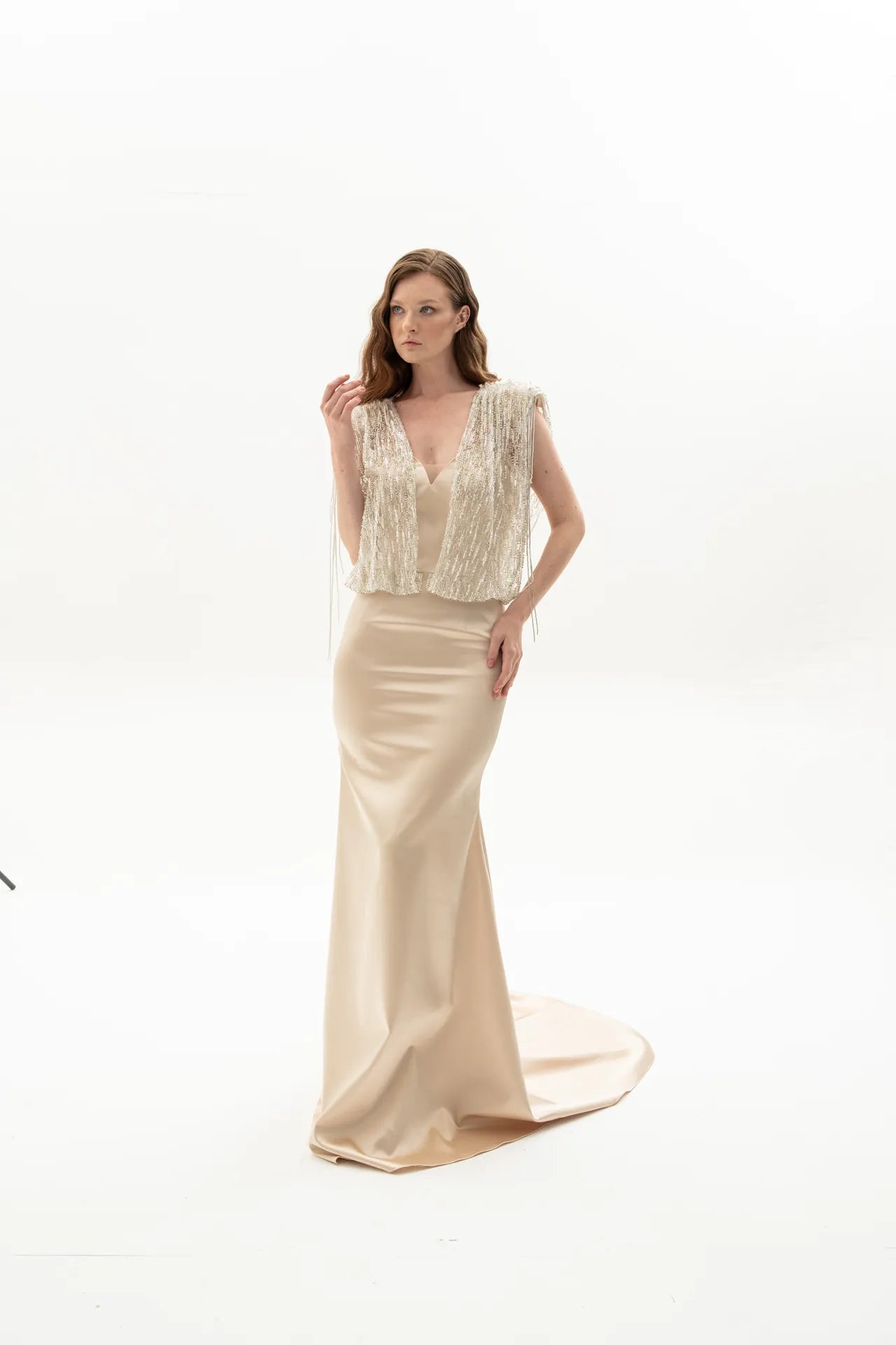 Crystal Siren M Yaka Straplez Taşlı Abiye