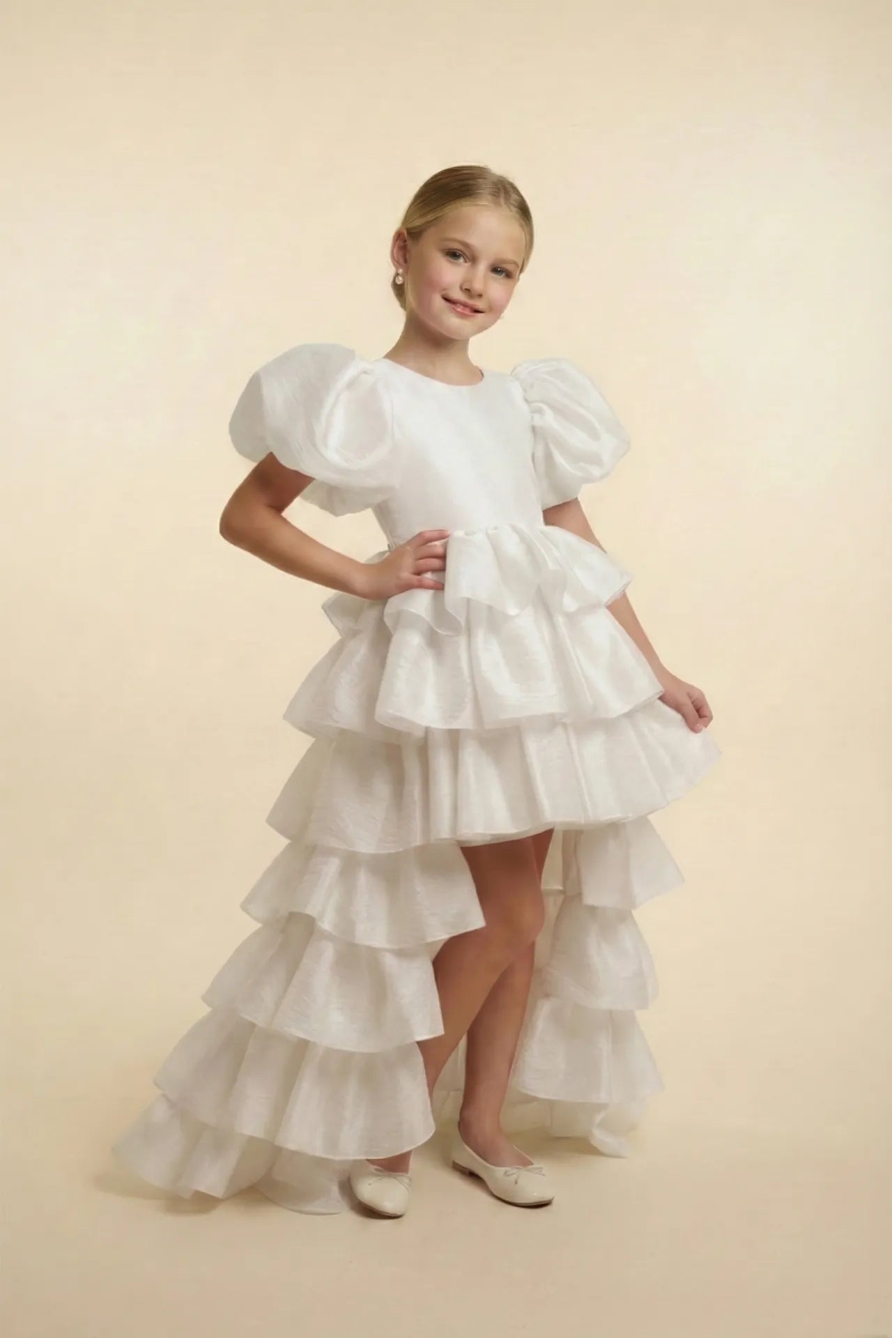 Elara Kız Çocuk Abiye Elbise - Beyaz