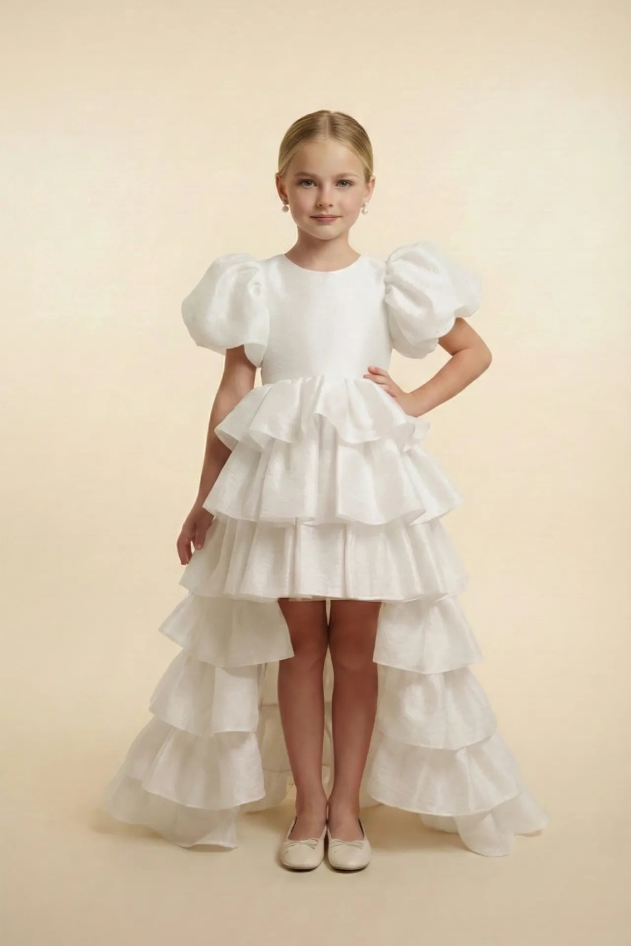 Elara Kız Çocuk Abiye Elbise - Beyaz