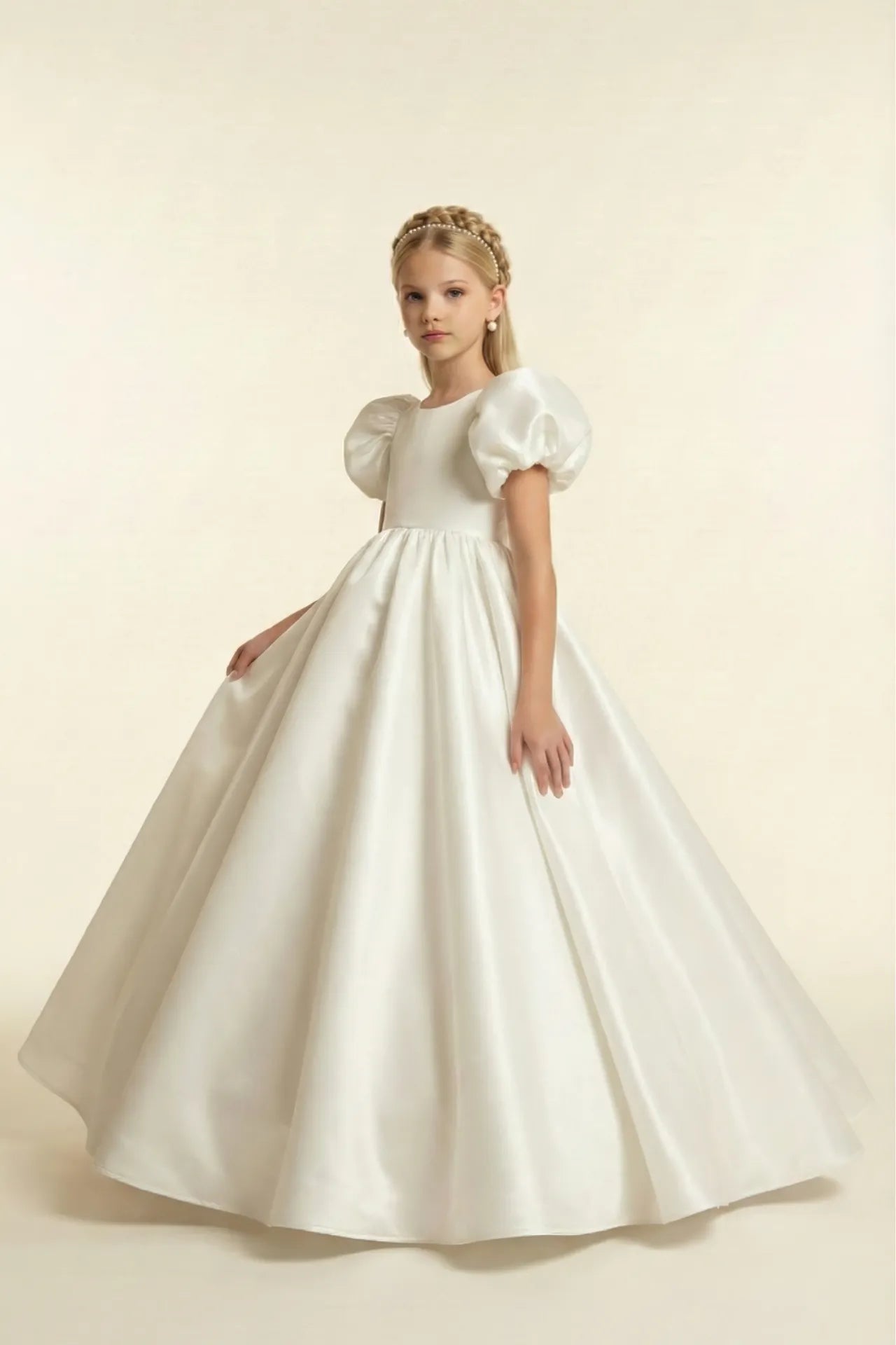 Queen Kız Çocuk Abiye Elbise - Beyaz