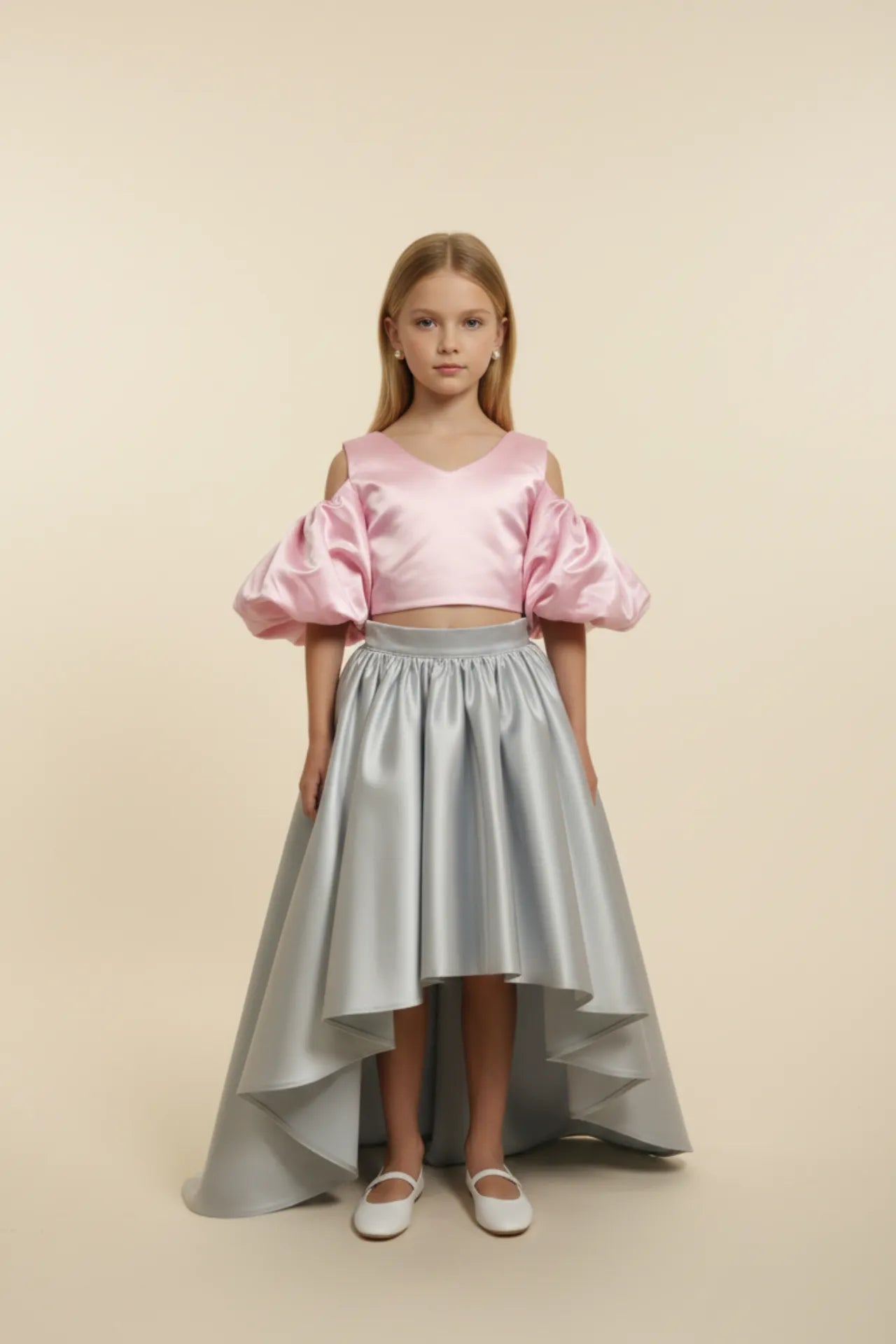 Charm Kız Çocuk Crop ve Etek Takım - Gri