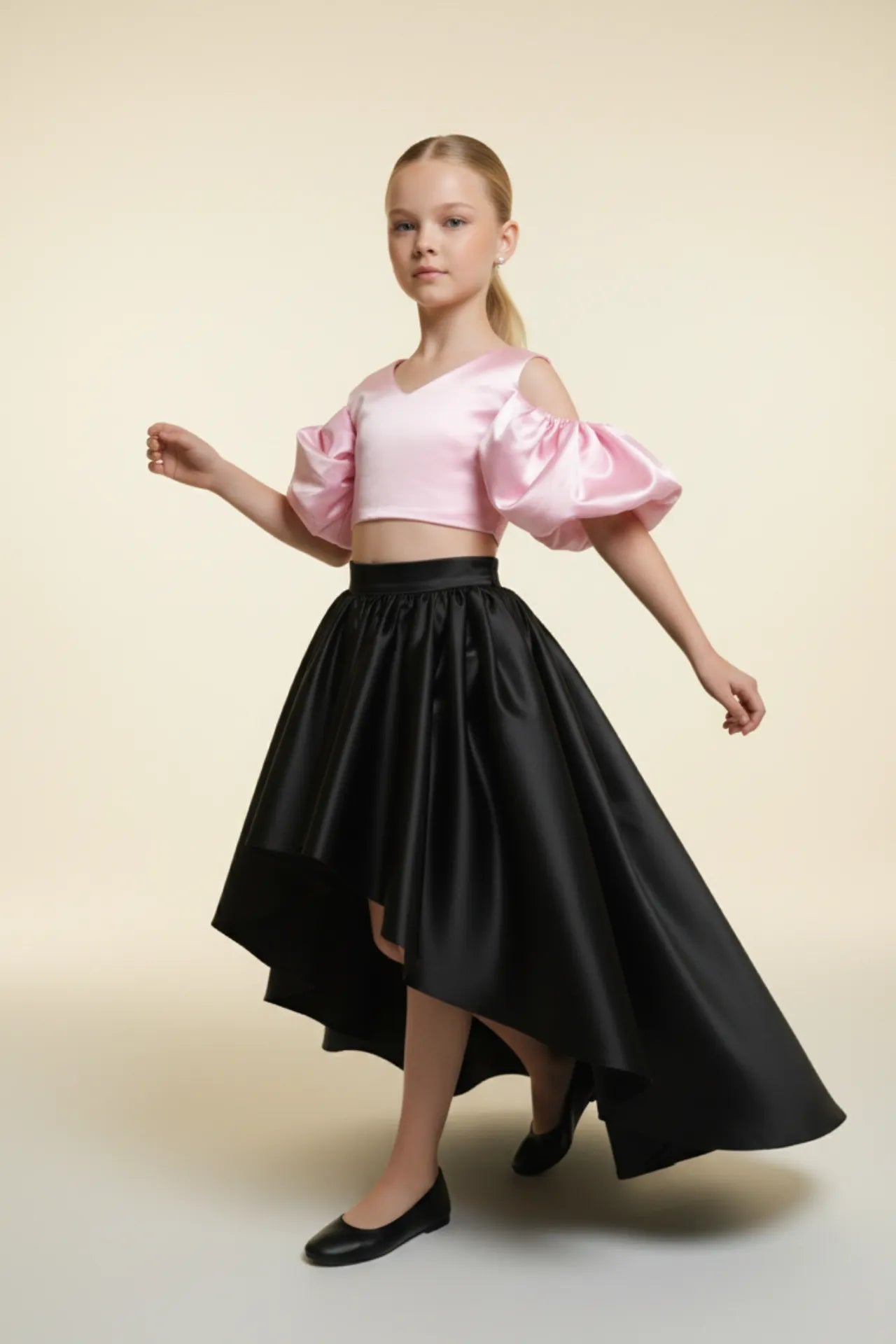 Charm Kız Çocuk Crop ve Etek Takım - Siyah