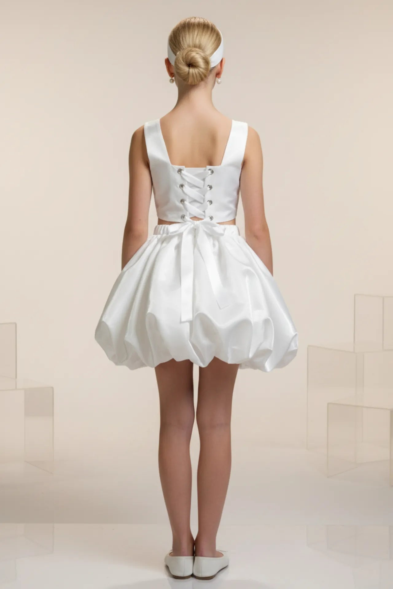 Bloom Kız Çocuk Crop ve Etek Takım - Beyaz