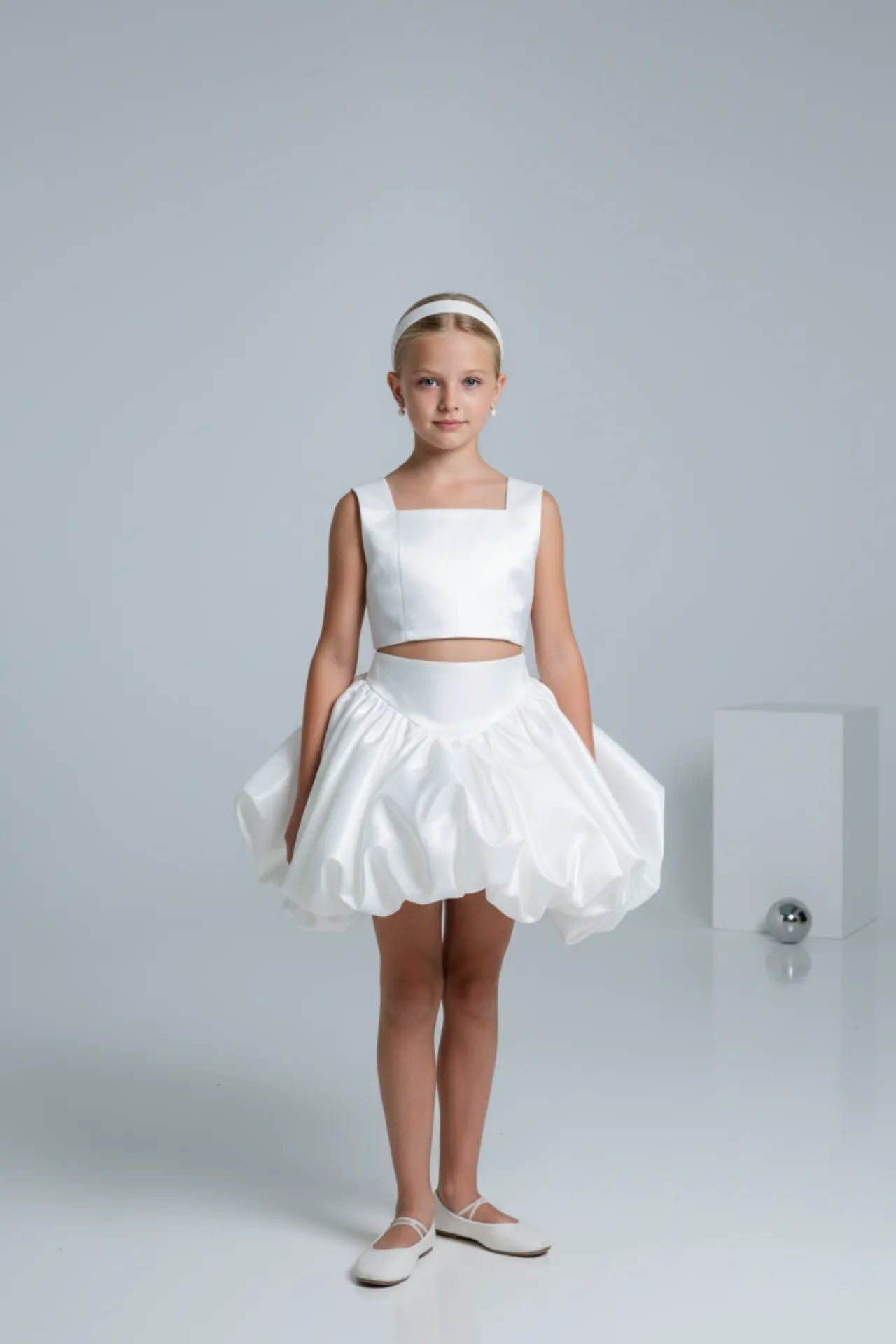 Bloom Kız Çocuk Crop ve Etek Takım - Beyaz