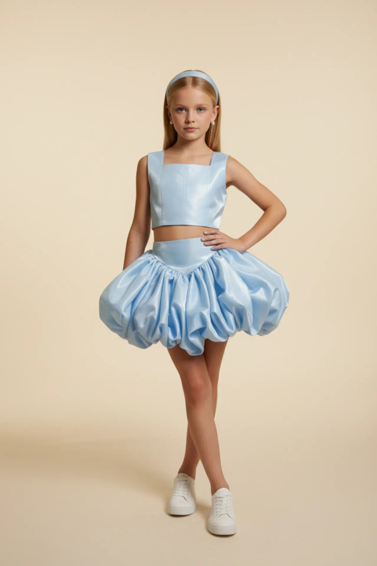 Bloom Kız Çocuk Crop ve Etek Takım - Mavi