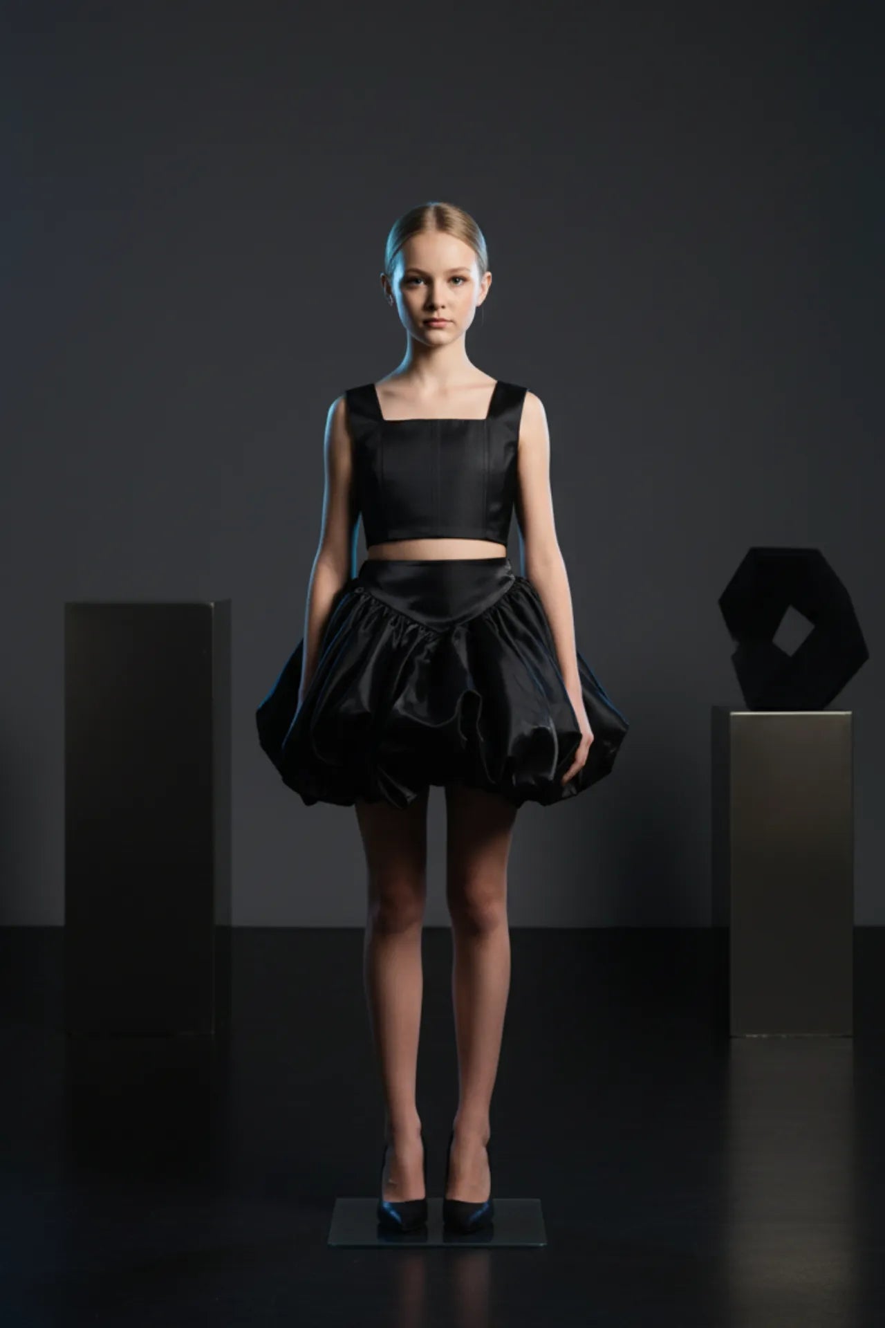 Bloom Kız Çocuk Crop ve Etek Takım - Siyah