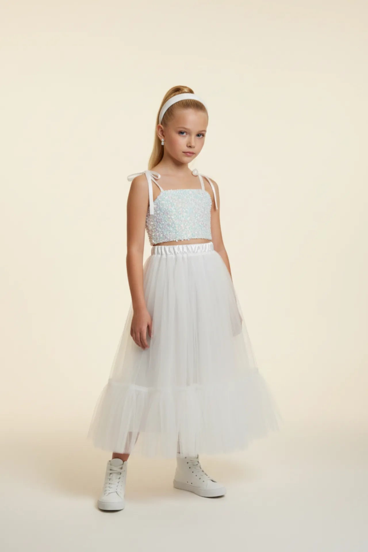 Twinky Kız Çocuk Crop ve Etek Takım - Beyaz