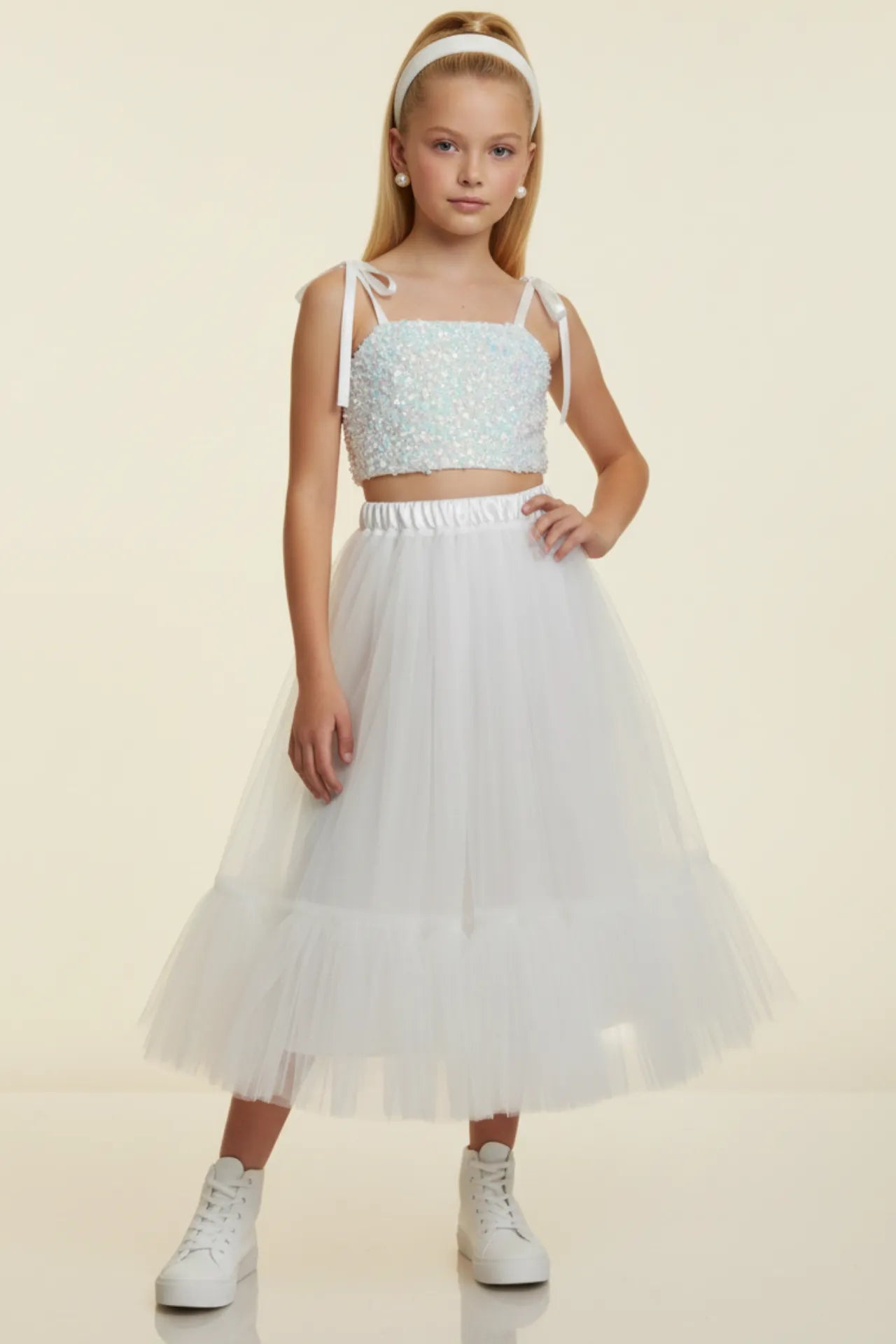 Twinky Kız Çocuk Crop ve Etek Takım - Beyaz