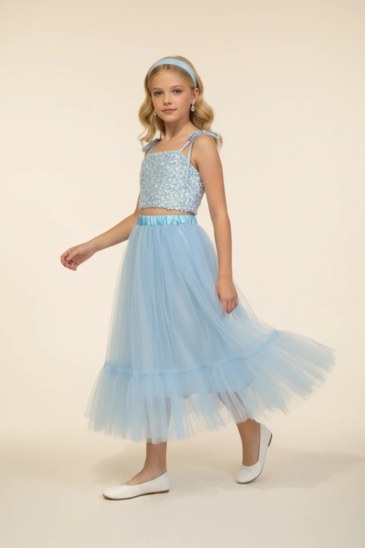 Twinky Kız Çocuk Crop ve Etek Takım - Mavi