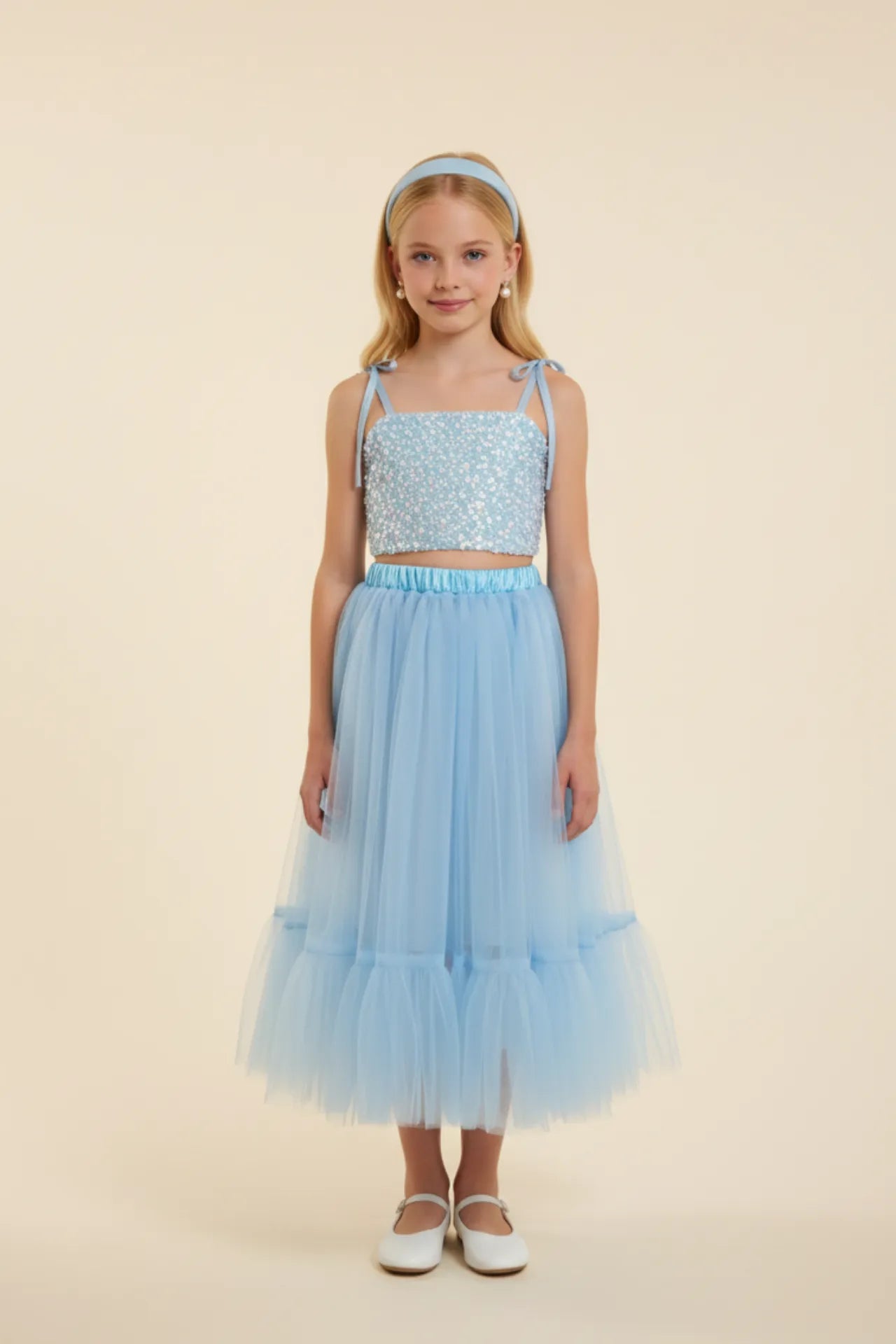 Twinky Kız Çocuk Crop ve Etek Takım - Mavi