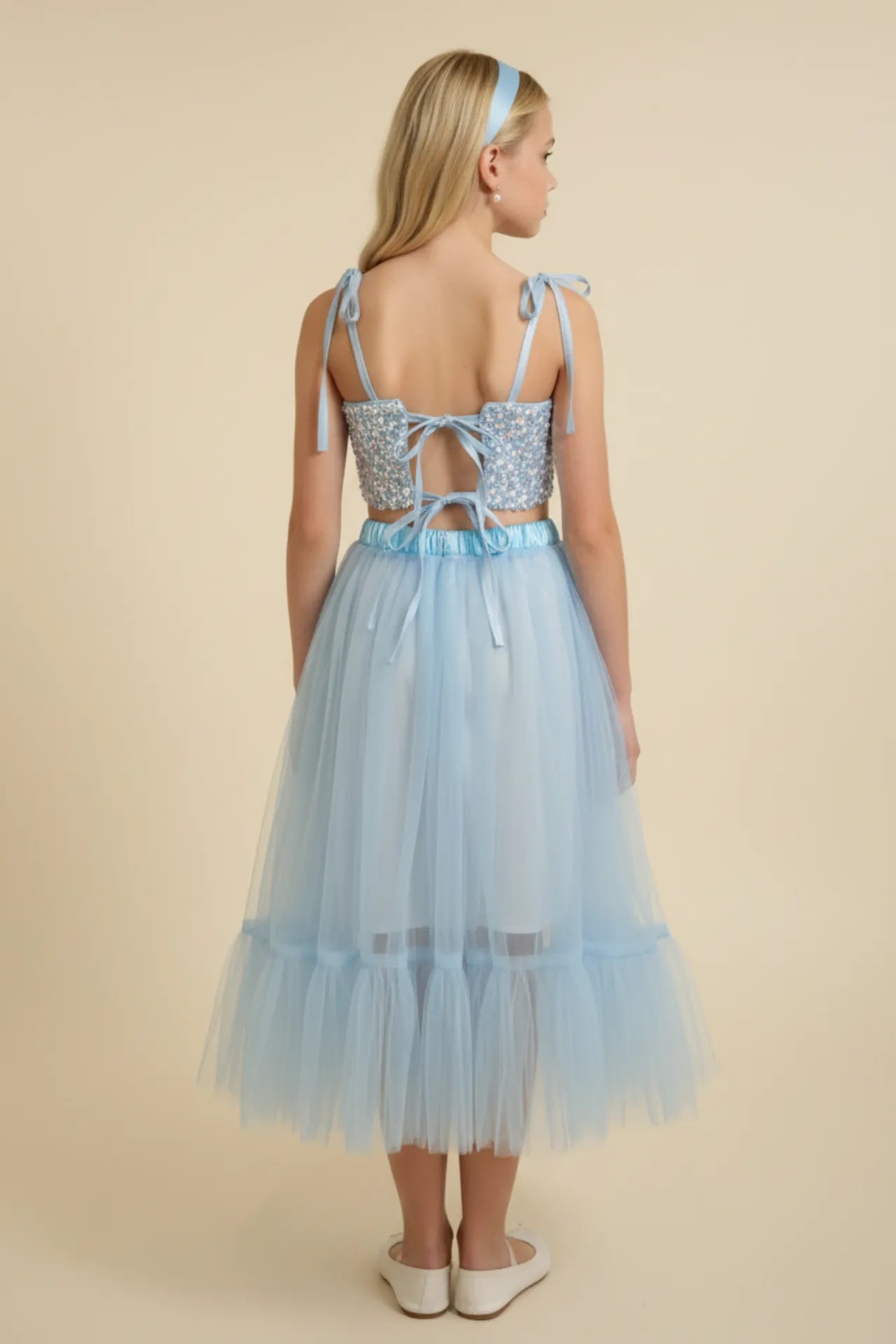 Twinky Kız Çocuk Crop ve Etek Takım - Mavi