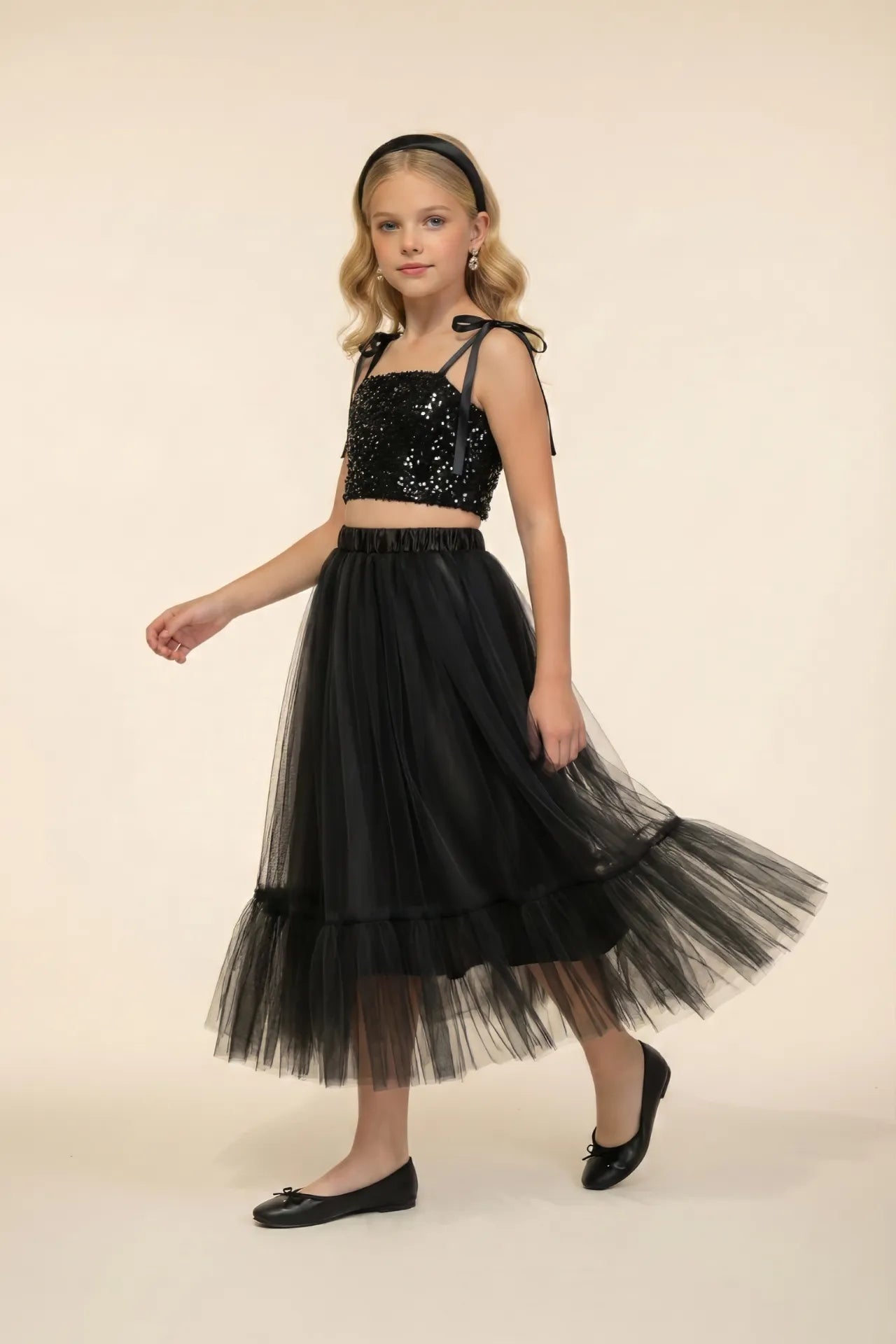 Twinky Kız Çocuk Crop ve Etek Takım - Siyah