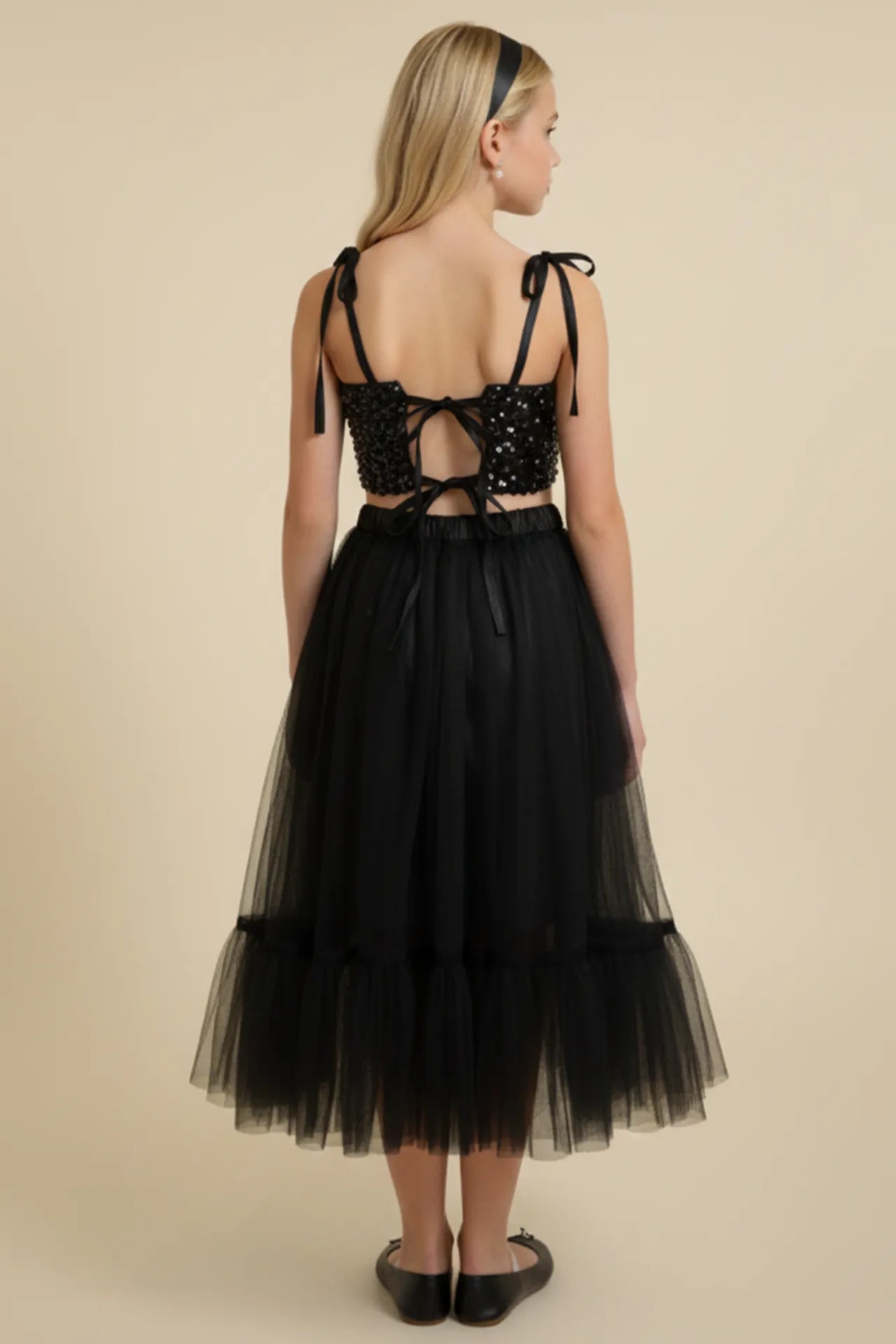 Twinky Kız Çocuk Crop ve Etek Takım - Siyah