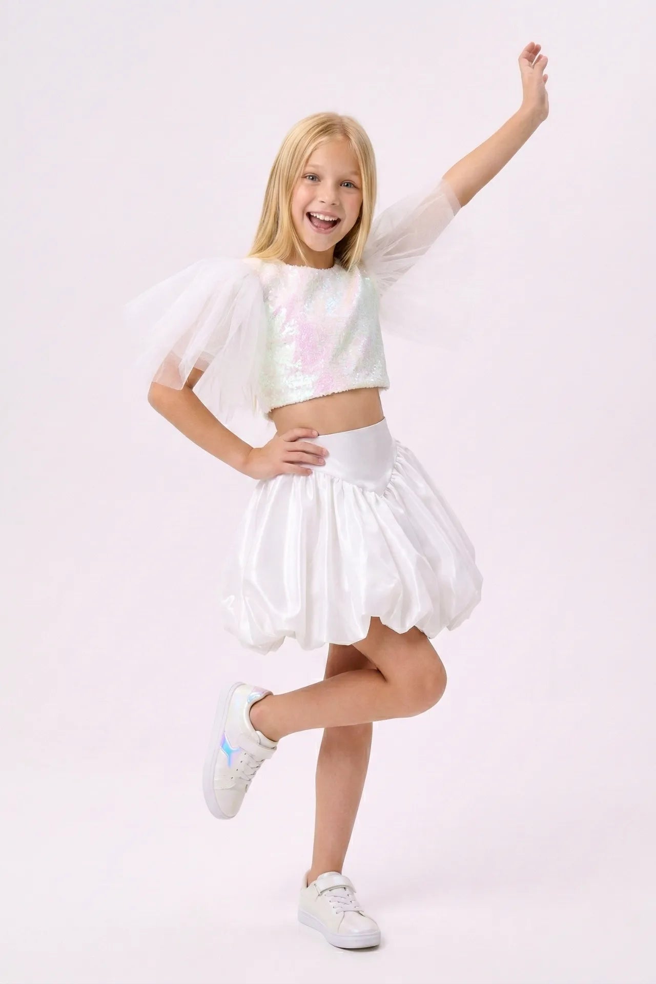 Star Kız Çocuk Crop - Beyaz