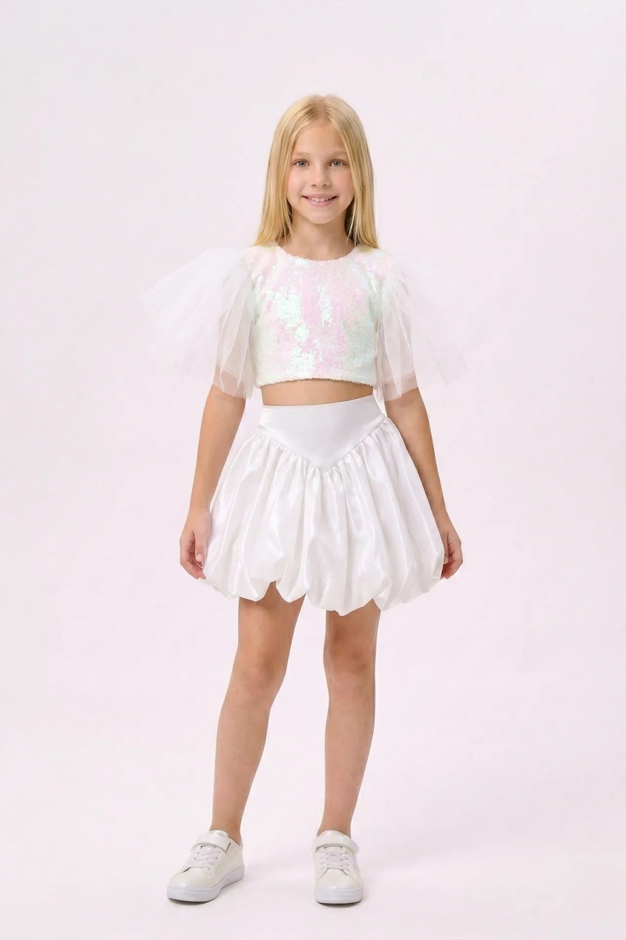 Star Kız Çocuk Crop - Beyaz
