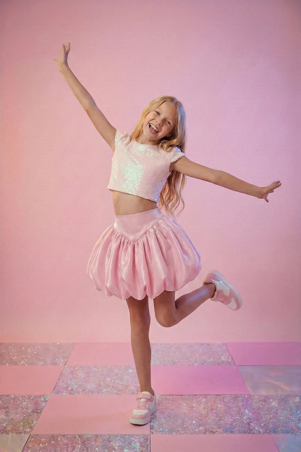 Silver Kız Çocuk Crop ve Etek Takım - Pembe