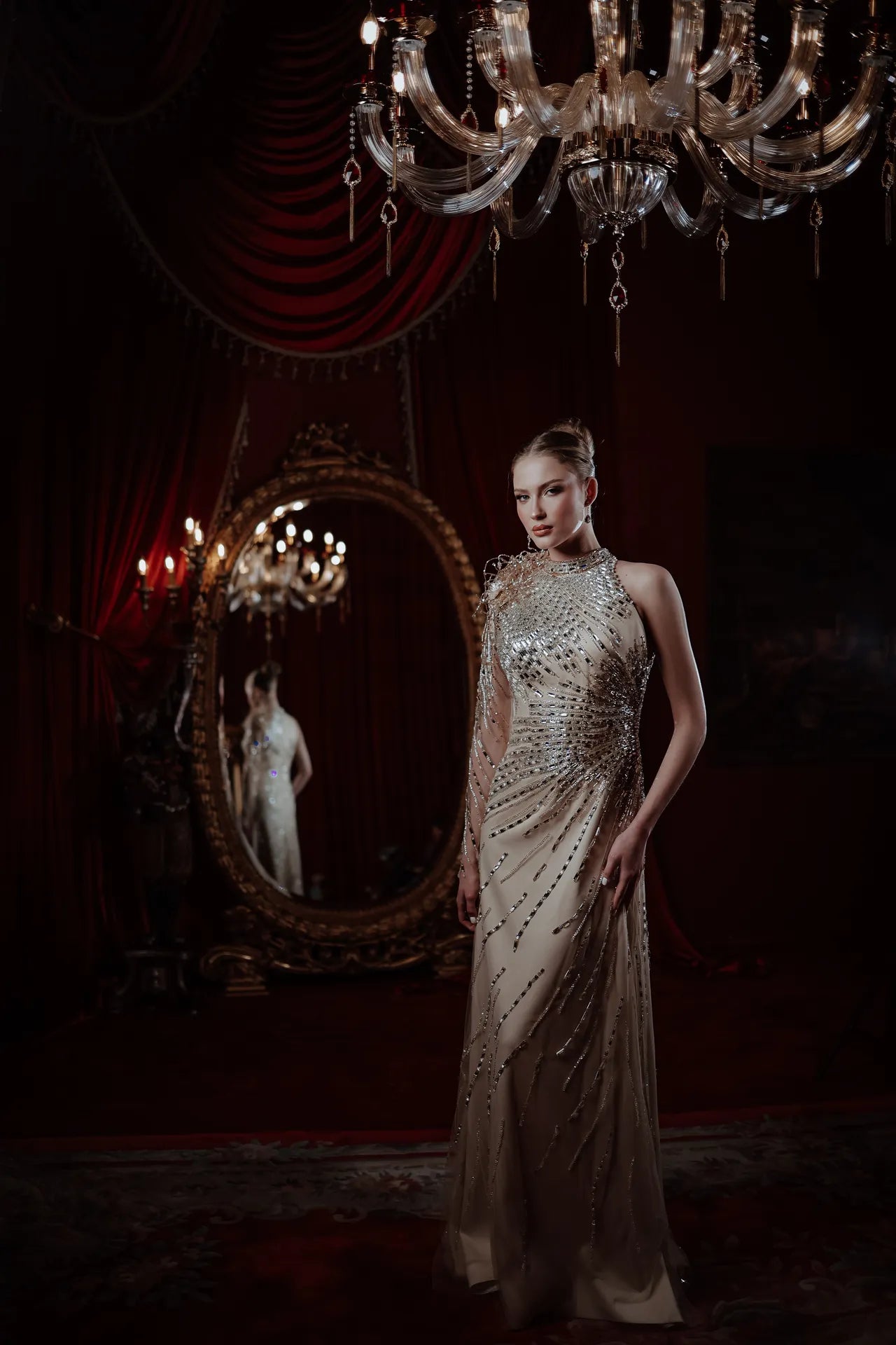 Celestial Glow Tek Omuz Kasnak İşi Abiye