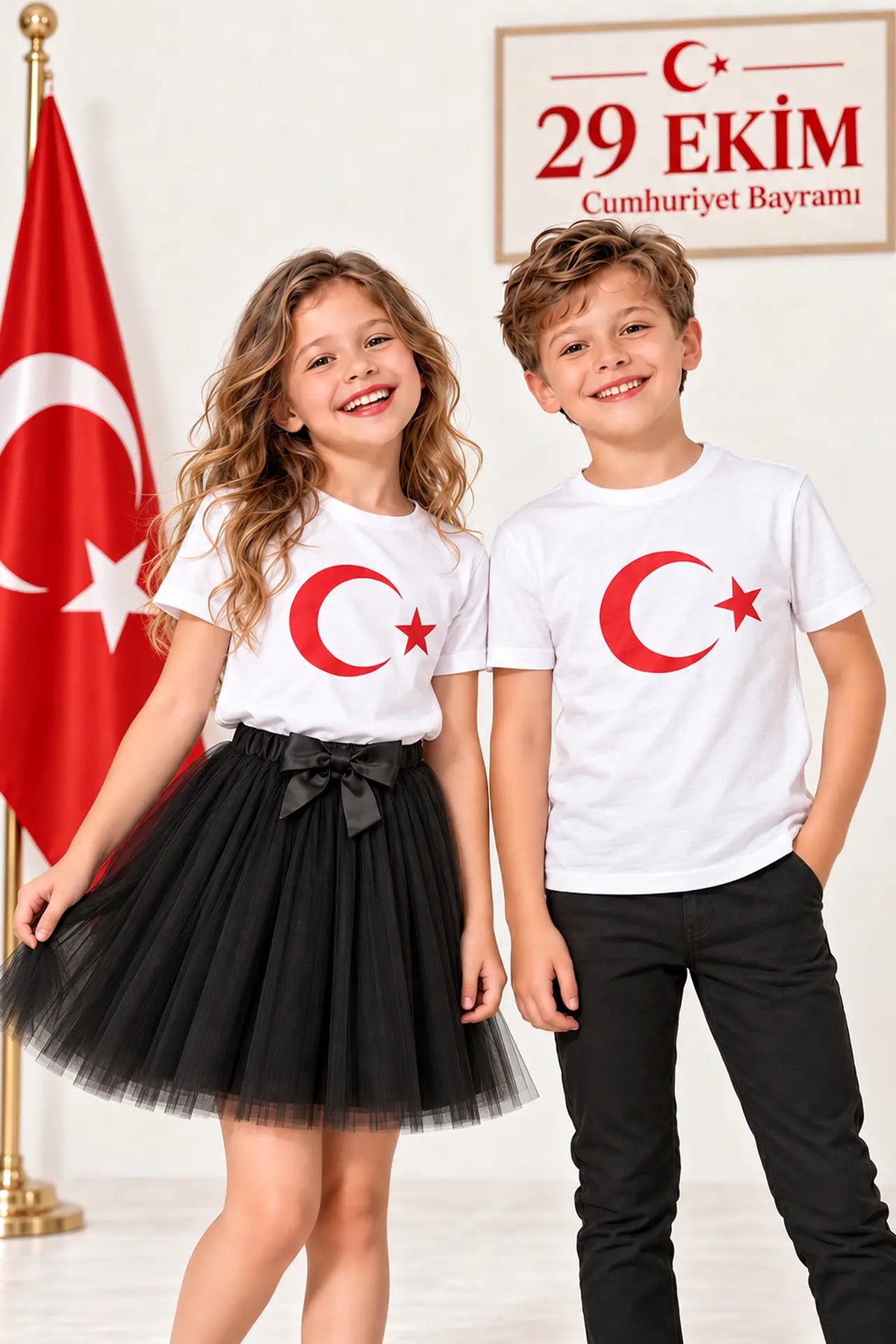 Çocuk Beyaz Ay Yıldız T-shirt