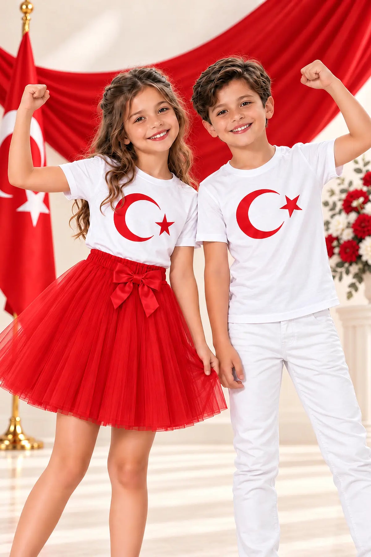 Çocuk Beyaz Ay Yıldız T-shirt