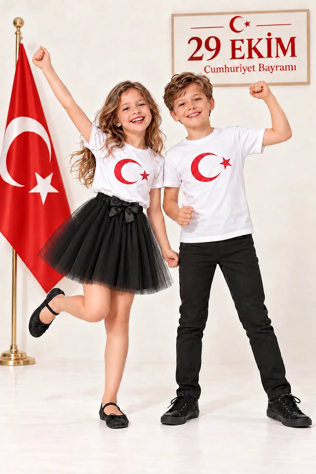 Çocuk Beyaz Ay Yıldız T-shirt