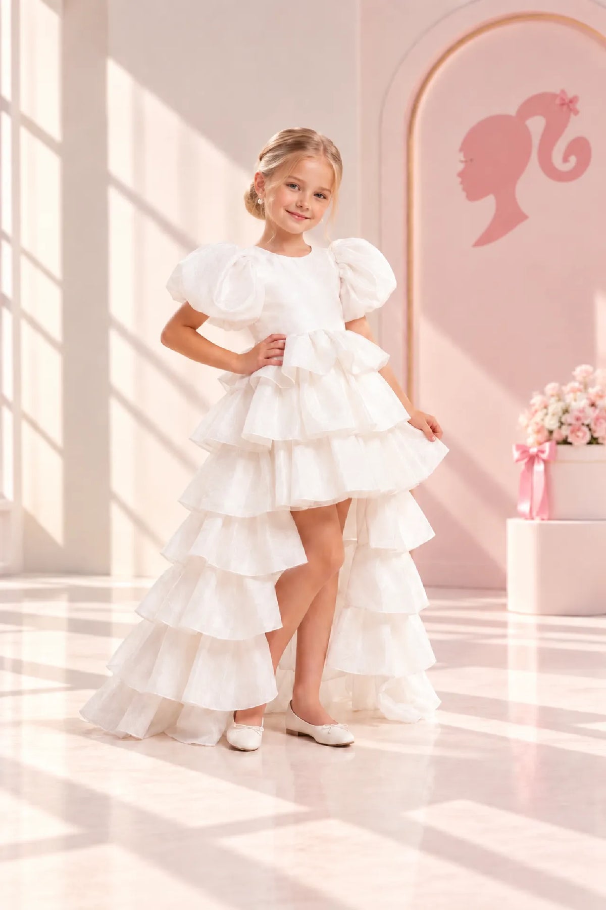 Barbie Elara Kız Çocuk Abiye Elbise - Beyaz