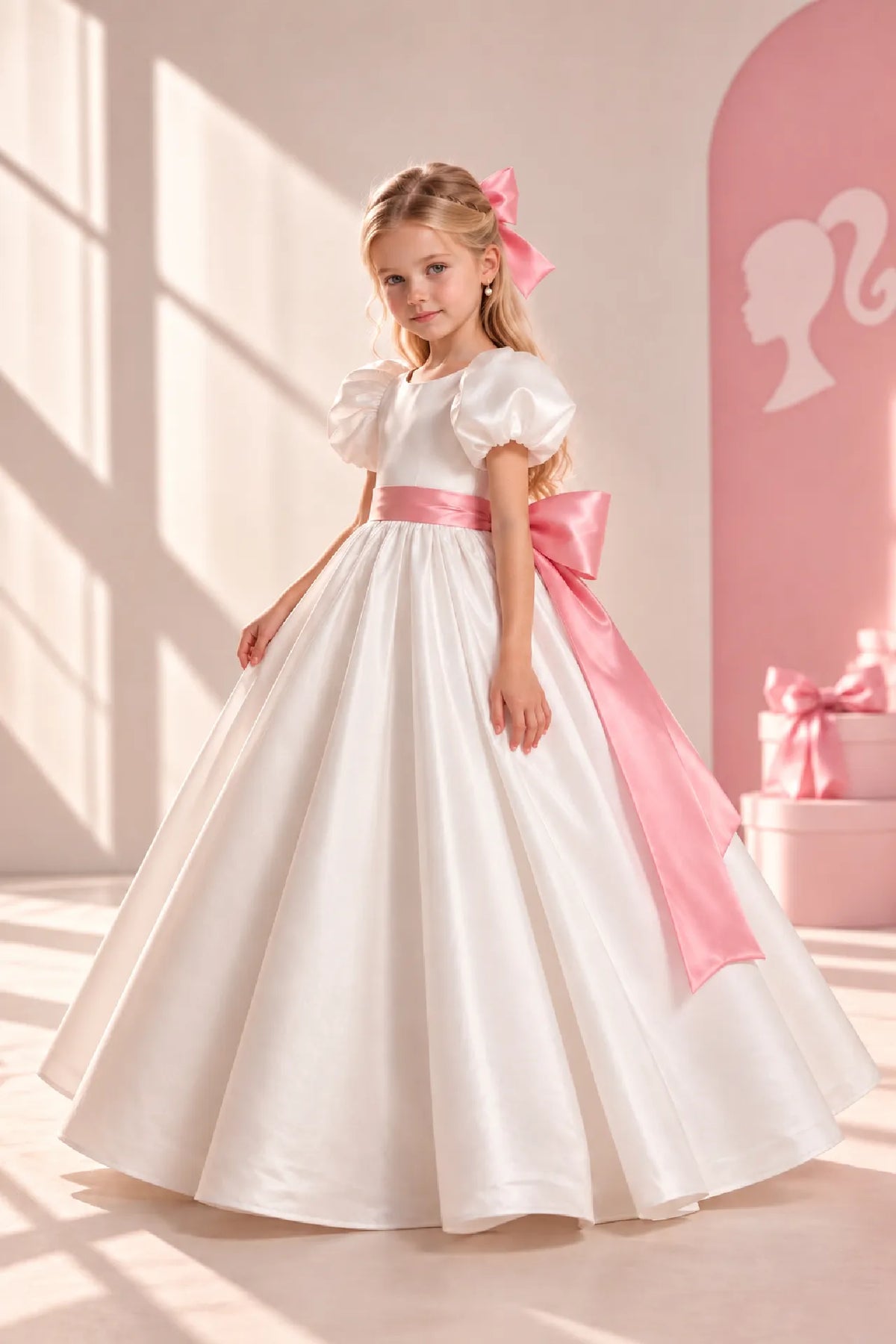 Barbie Queen Kız Çocuk Abiye Elbise - Beyaz