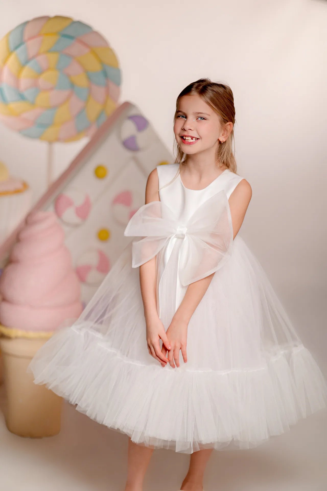 Bow Tie Kız Çocuk Abiye Elbise - Beyaz