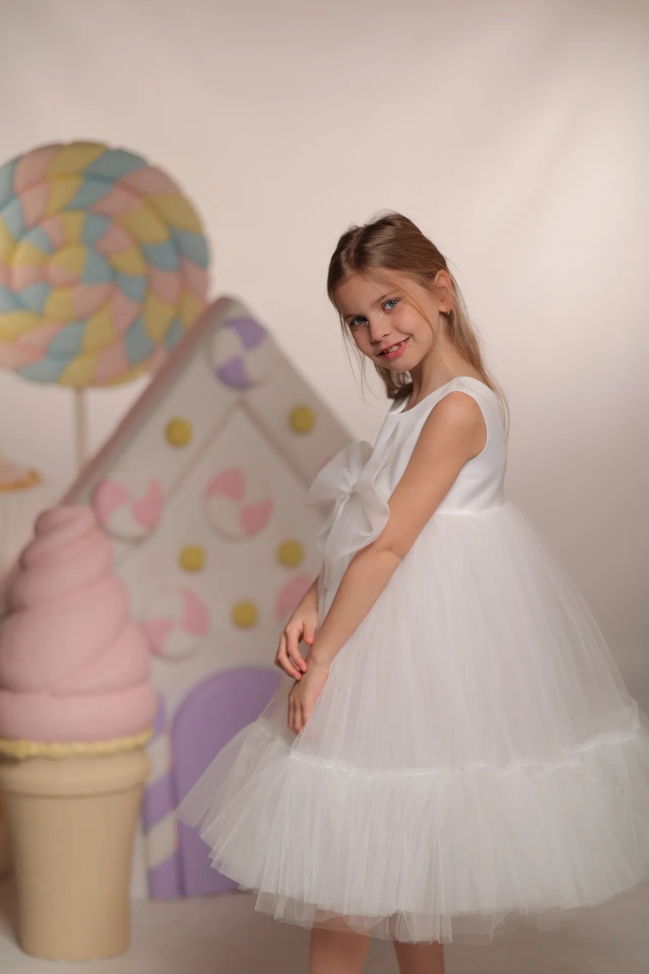 Bow Tie Kız Çocuk Abiye Elbise - Beyaz