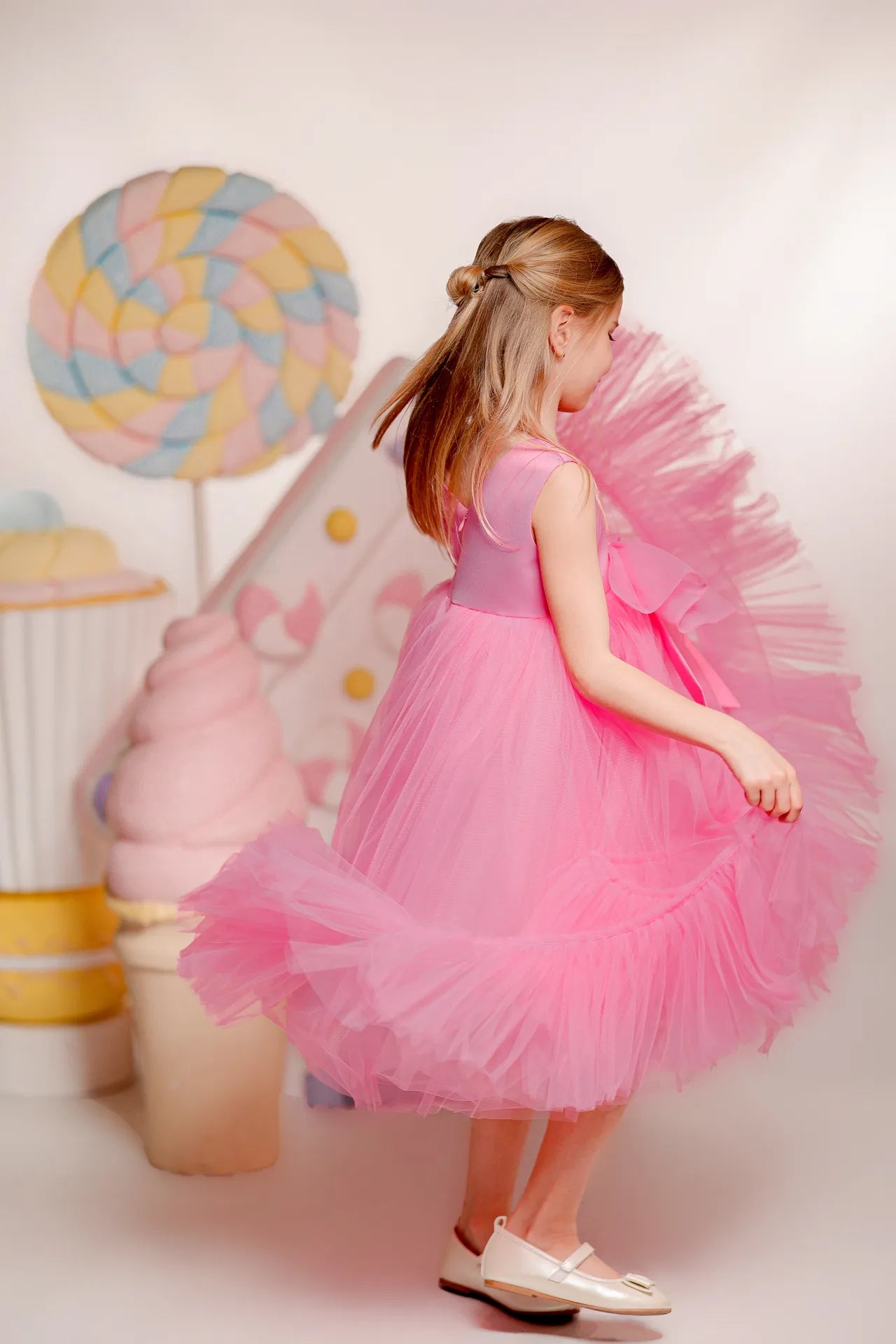 Bow Tie Kız Çocuk Abiye Elbise - Pembe