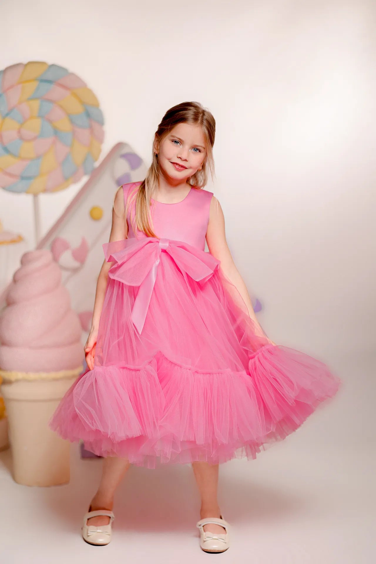 Bow Tie Kız Çocuk Abiye Elbise - Pembe