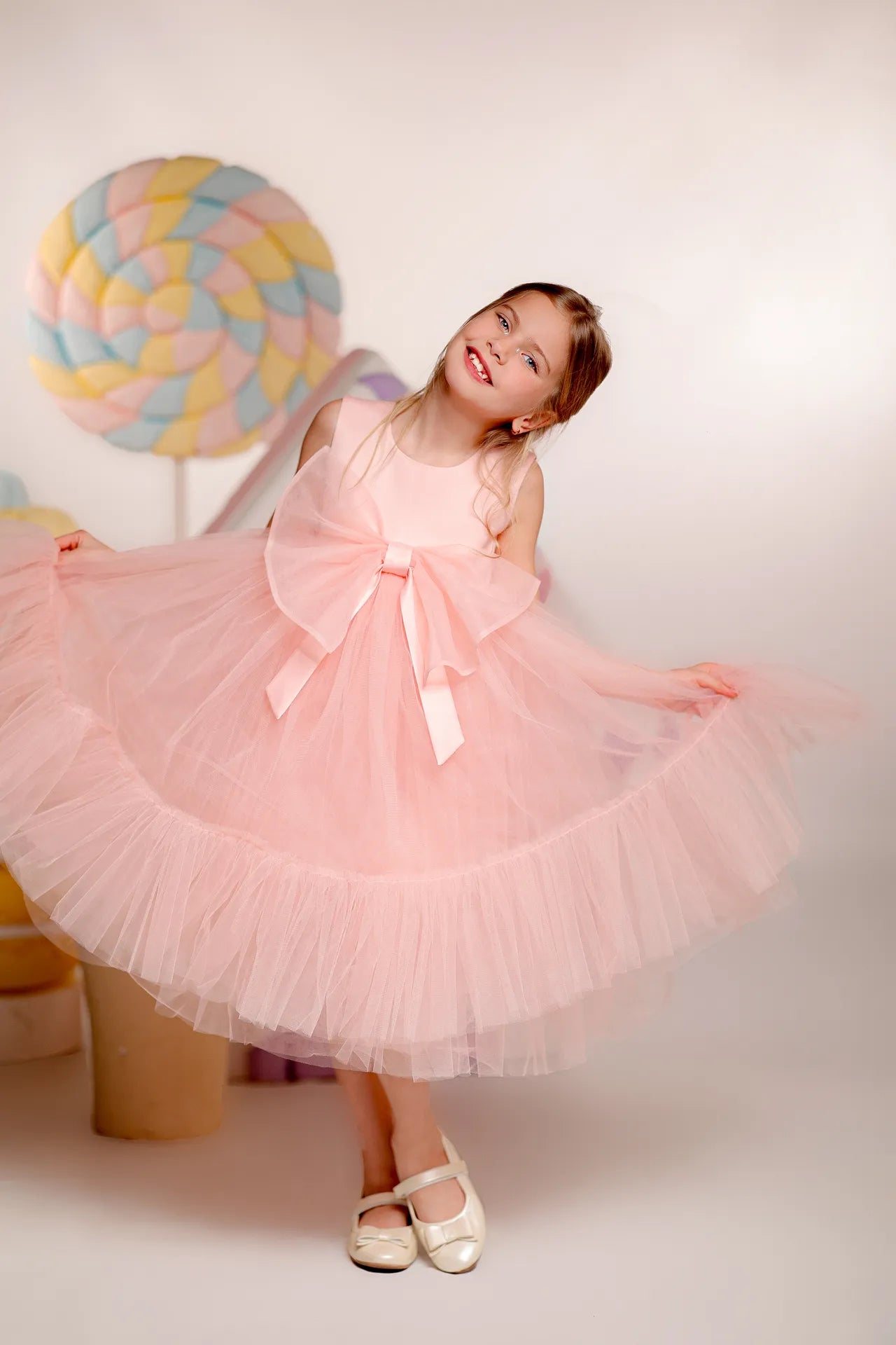 Bow Tie Kız Çocuk Abiye Elbise - Şeftali