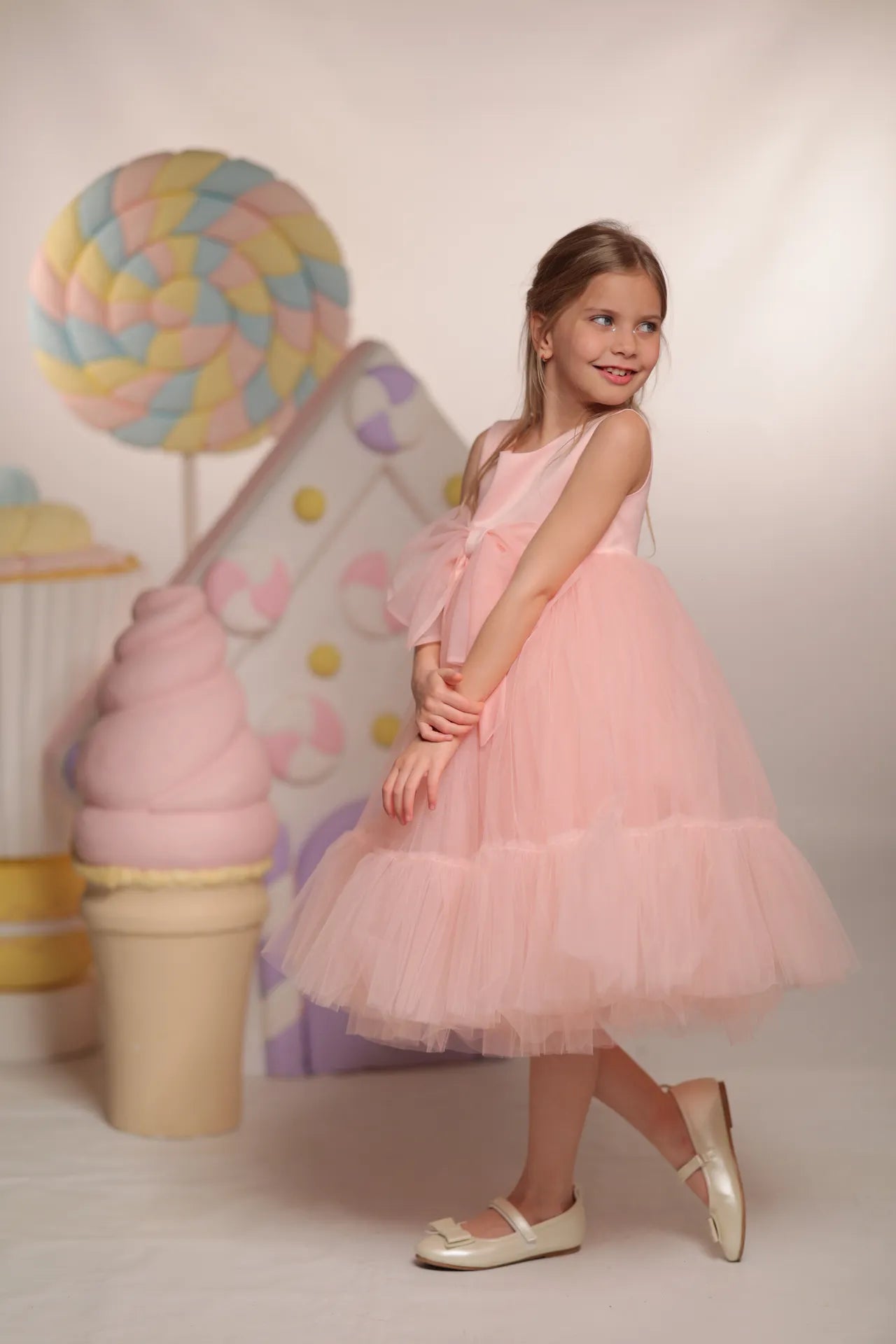 Bow Tie Kız Çocuk Abiye Elbise - Şeftali