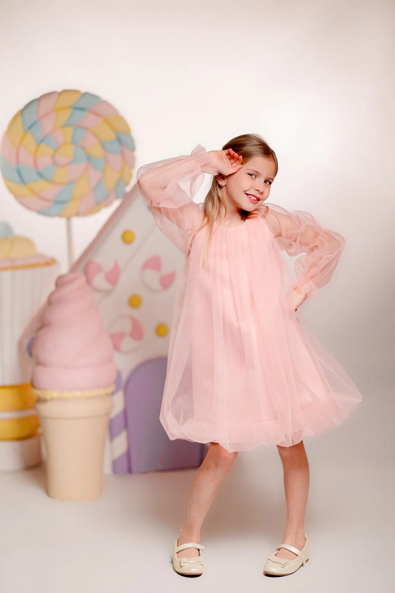 Bubble Dress Kız Çocuk Abiye Elbise - Şeftali