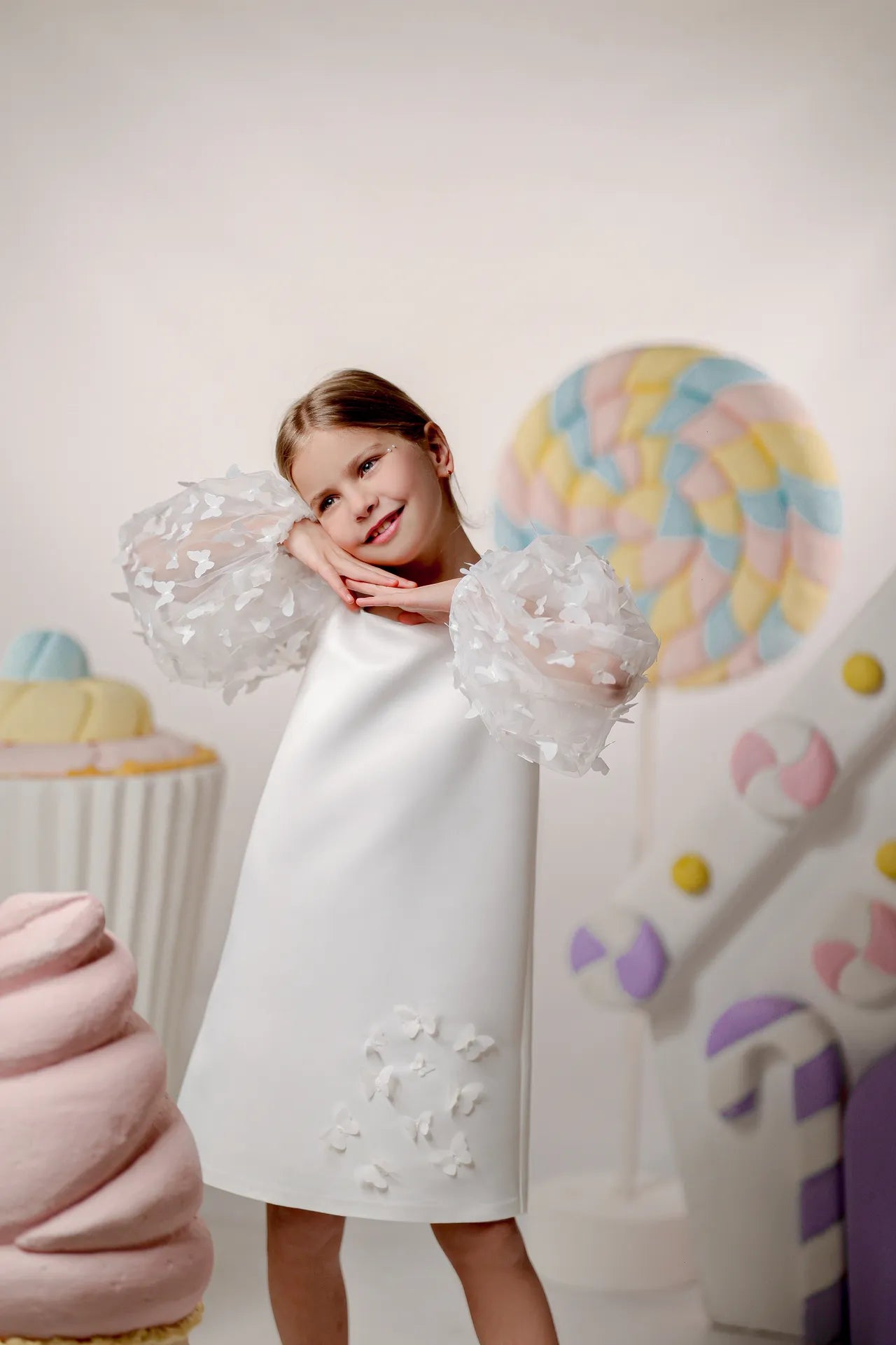 Butterfly Kız Çocuk Abiye Elbise - Beyaz