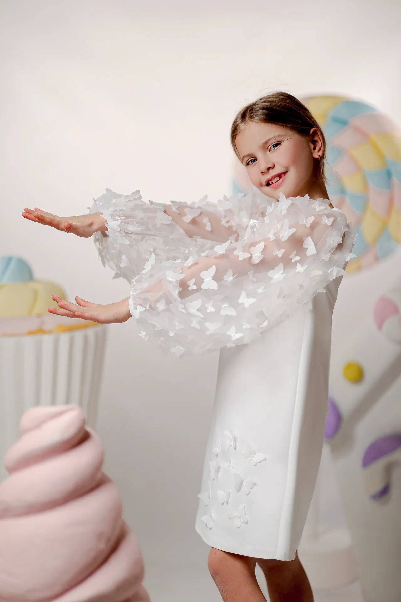 Butterfly Kız Çocuk Abiye Elbise - Beyaz