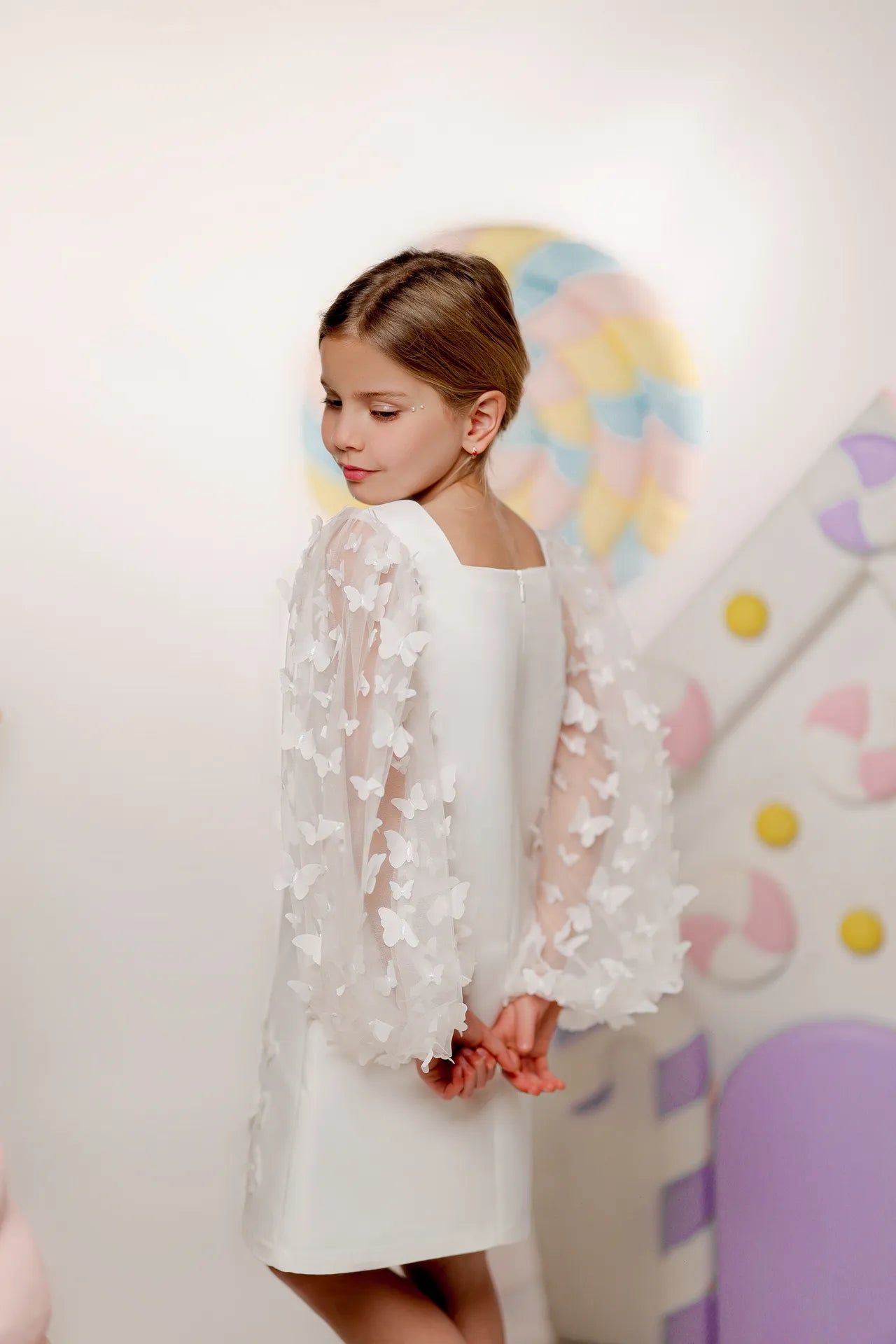 Butterfly Kız Çocuk Abiye Elbise - Beyaz