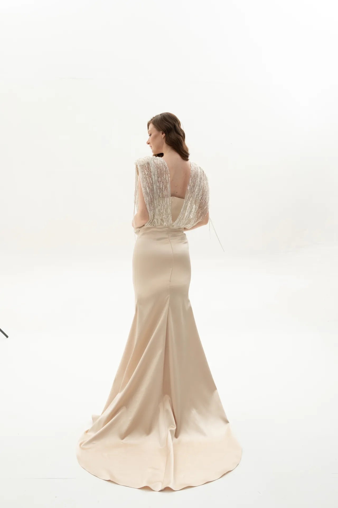 Crystal Siren M Yaka Straplez Taşlı Abiye