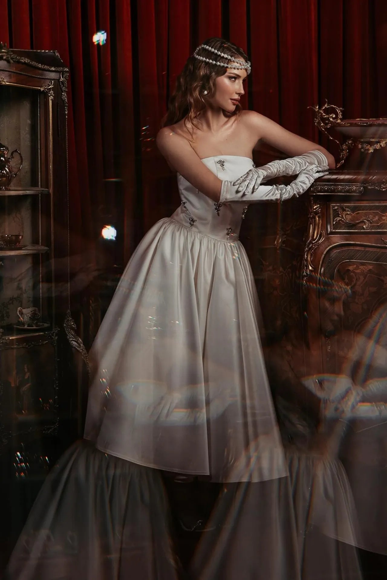 Night Star Straplez Yaka Midi Boy Saten Abiye