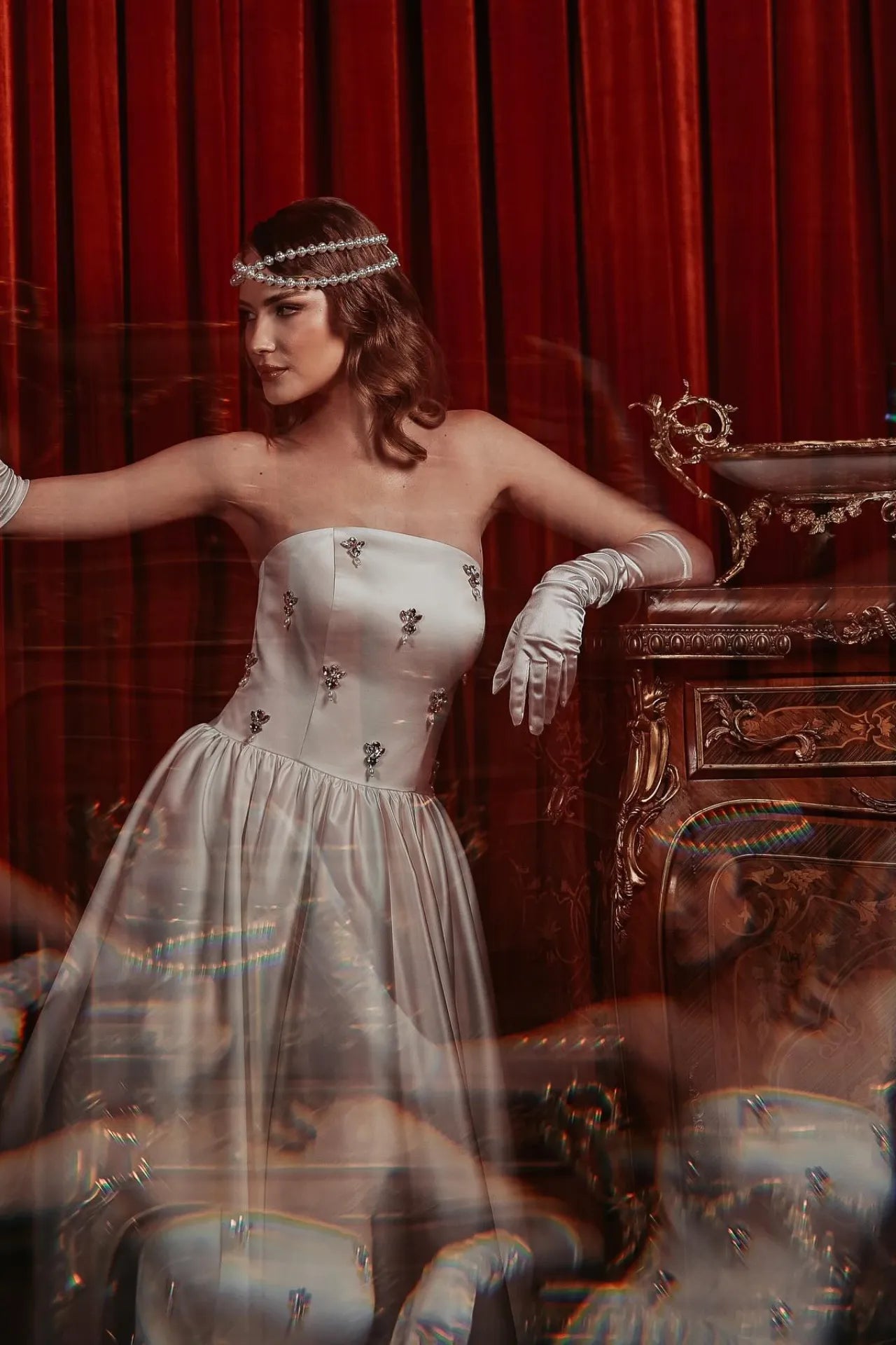 Night Star Straplez Yaka Midi Boy Saten Abiye