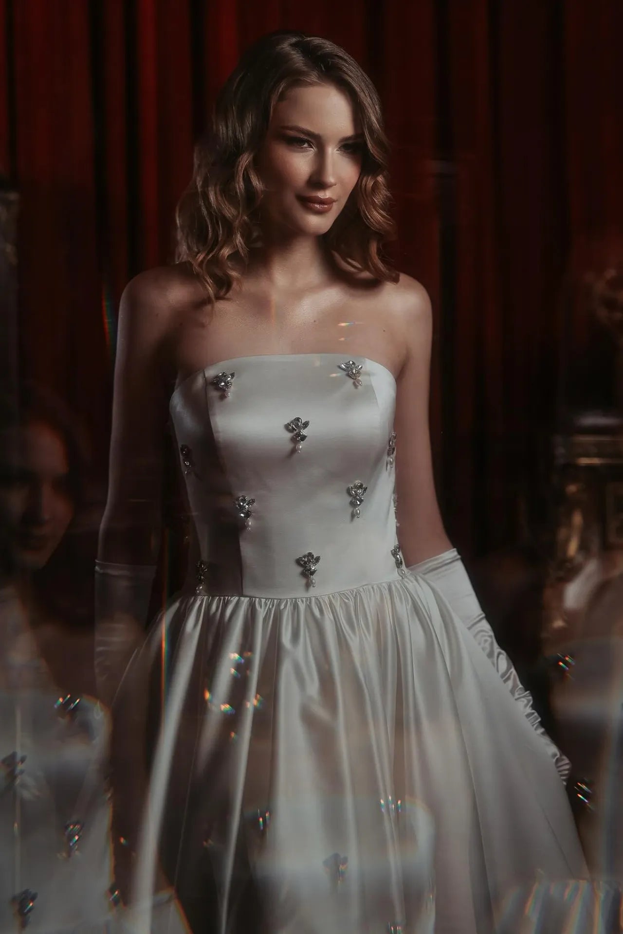 Night Star Straplez Yaka Midi Boy Saten Abiye