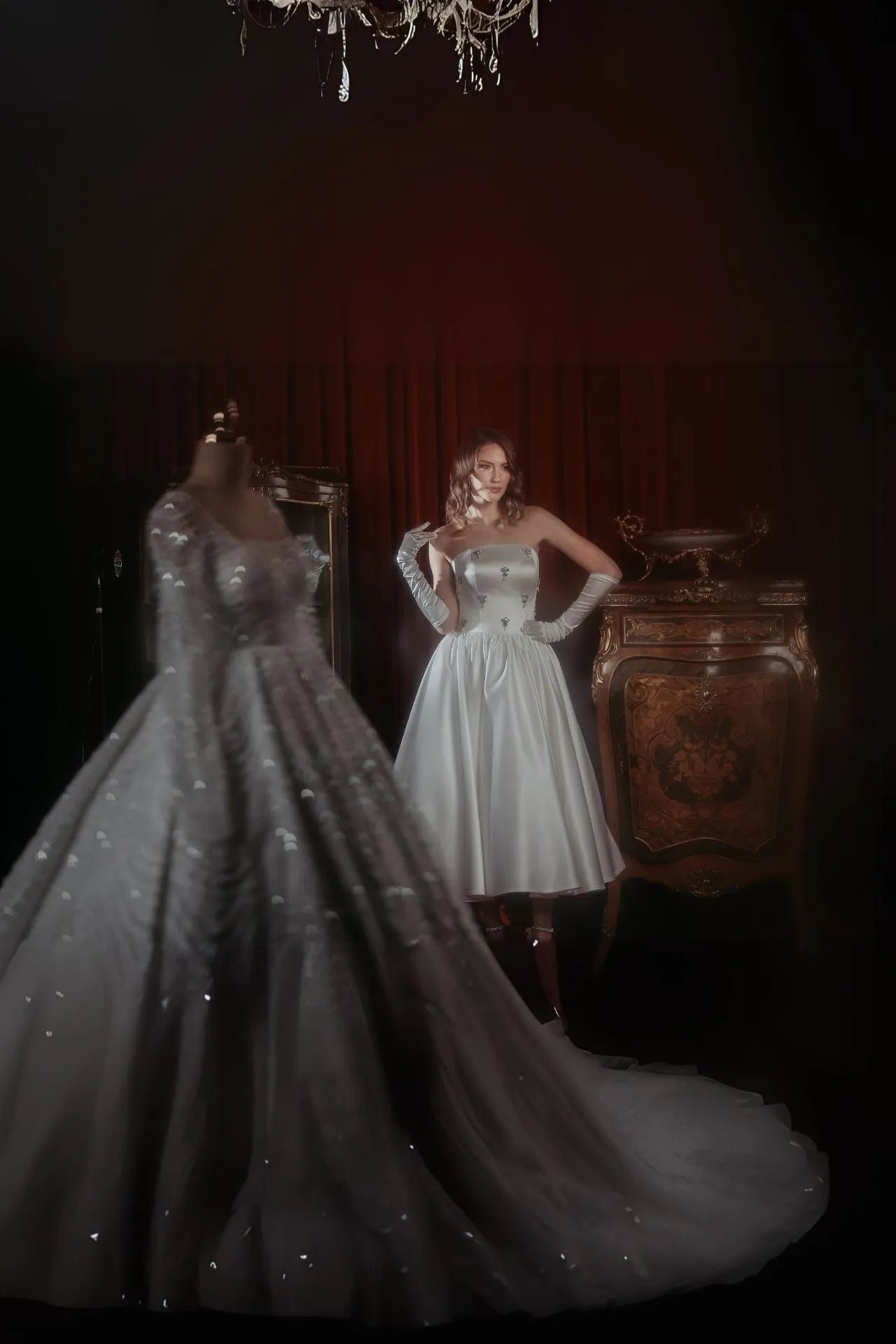 Night Star Straplez Yaka Midi Boy Saten Abiye