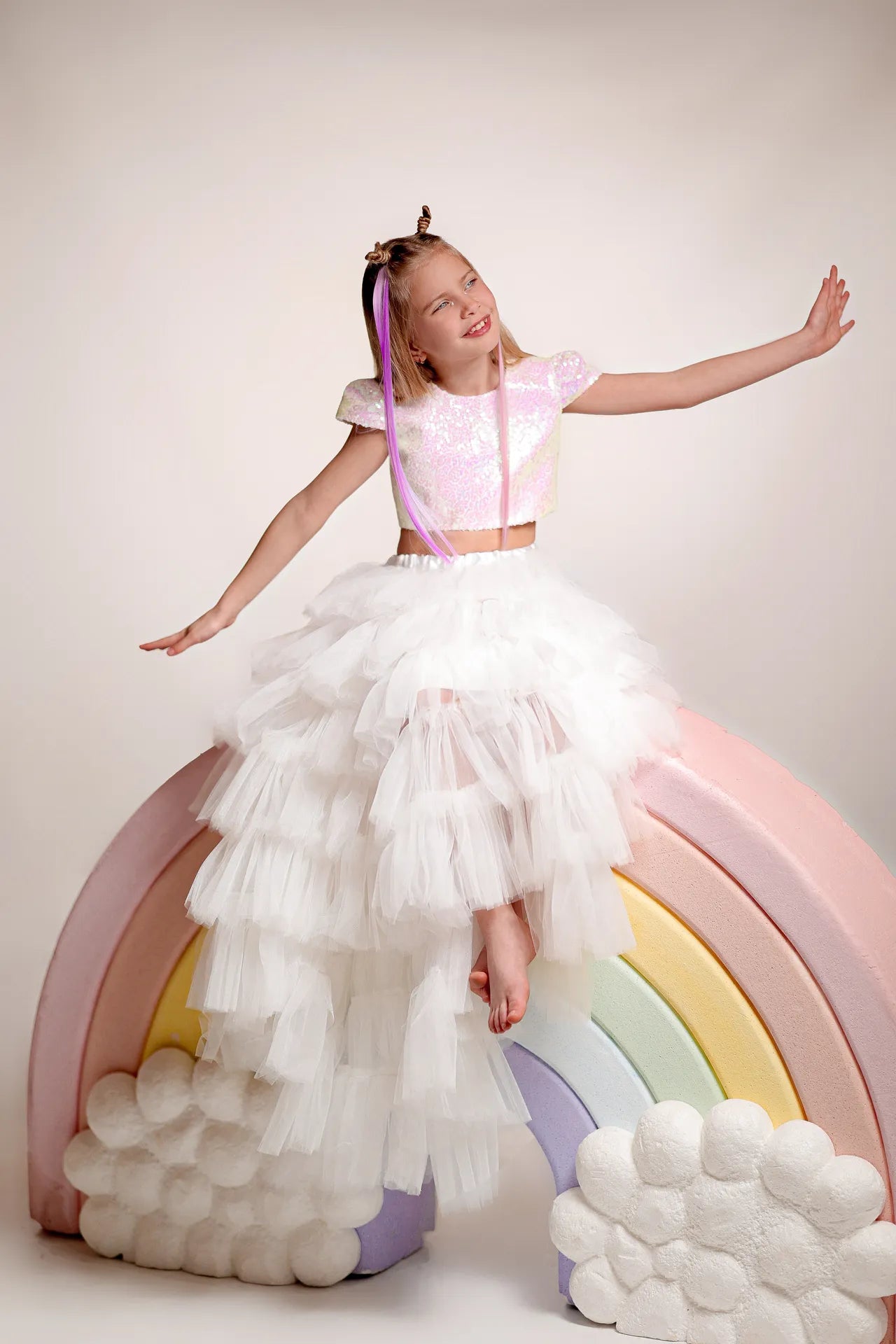 Nova Kız Çocuk Etek ve Crop Takım - Beyaz