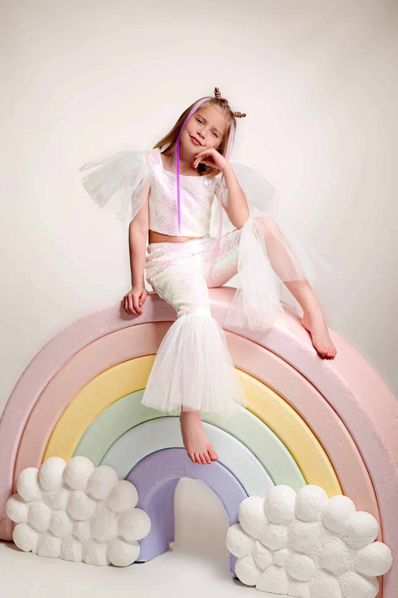 Star Kız Çocuk Crop ve Pantolon Takım - Beyaz